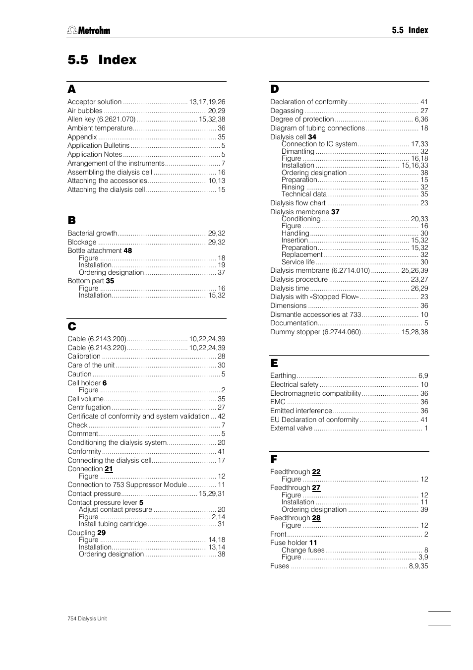 5 index | Metrohm 754 Dialysis Unit User Manual | Page 46 / 49