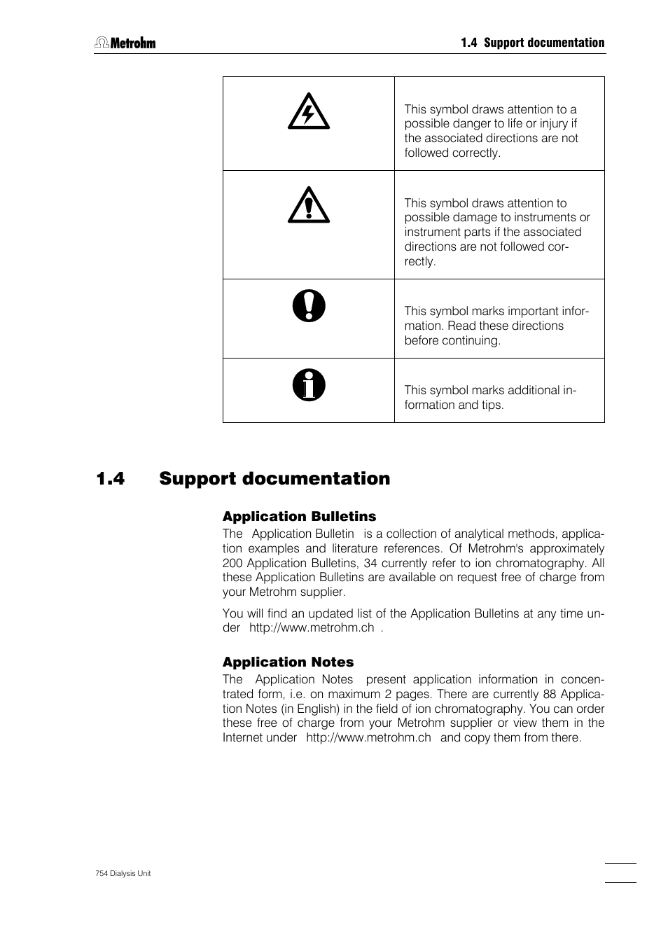 4 support documentation | Metrohm 754 Dialysis Unit User Manual | Page 8 / 49