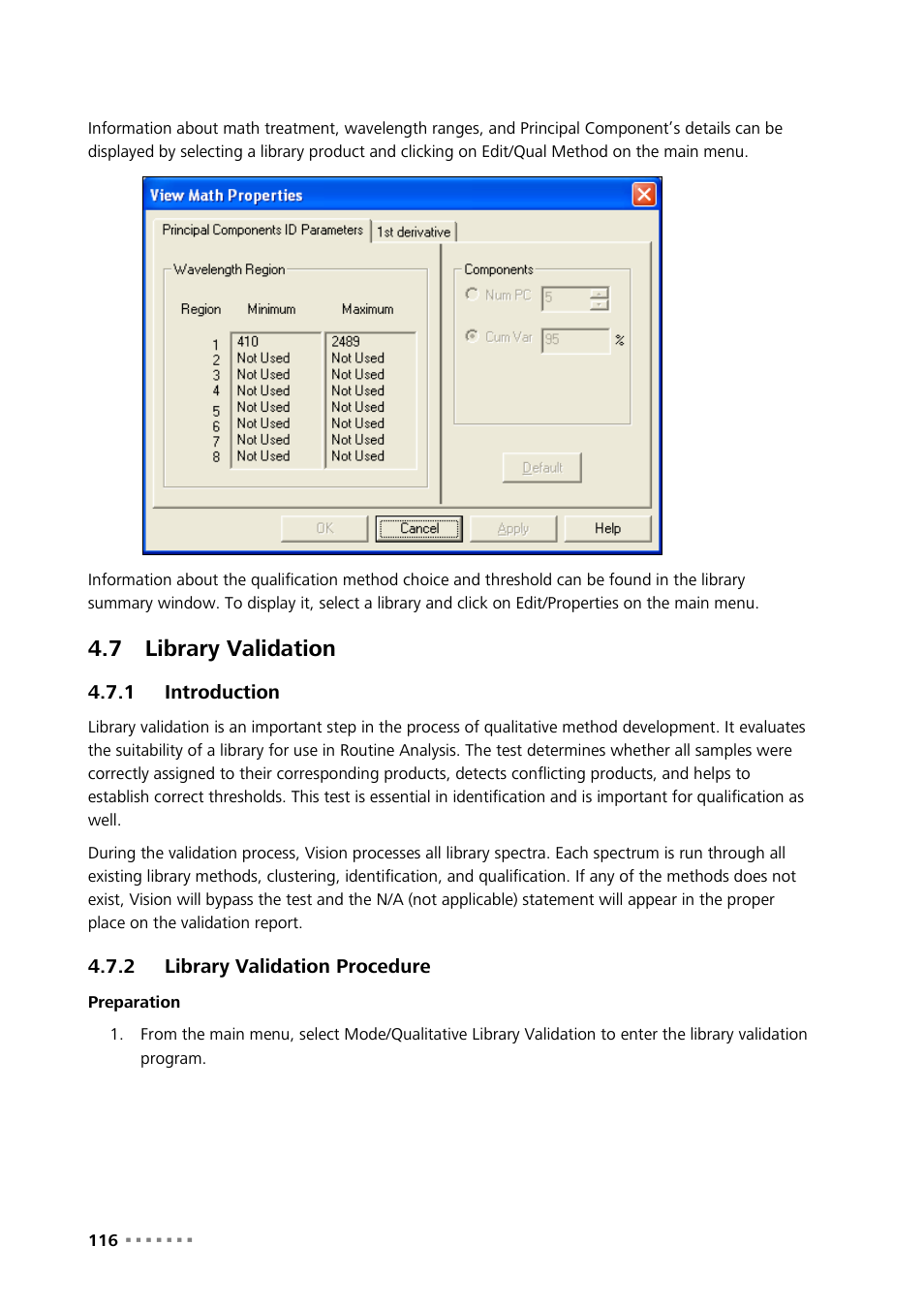7 library validation, 1 introduction, 2 library validation procedure | Library validation, Introduction, Library validation procedure | Metrohm Vision Manual User Manual | Page 118 / 207