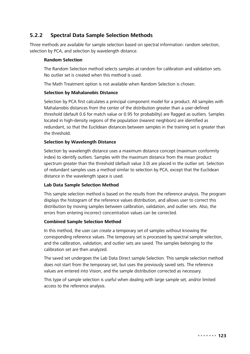 2 spectral data sample selection methods, Spectral data sample selection methods | Metrohm Vision Manual User Manual | Page 125 / 207