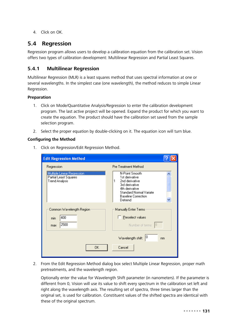 4 regression, 1 multilinear regression, Regression | Multilinear regression | Metrohm Vision Manual User Manual | Page 133 / 207