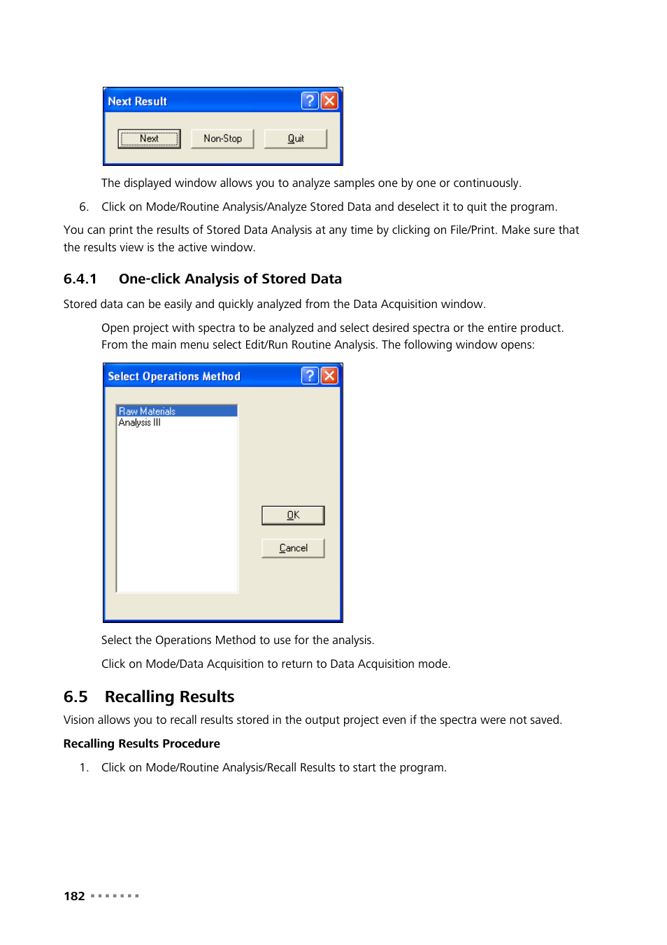 1 one-click analysis of stored data, 5 recalling results, One-click analysis of stored data | Recalling results | Metrohm Vision Manual User Manual | Page 184 / 207