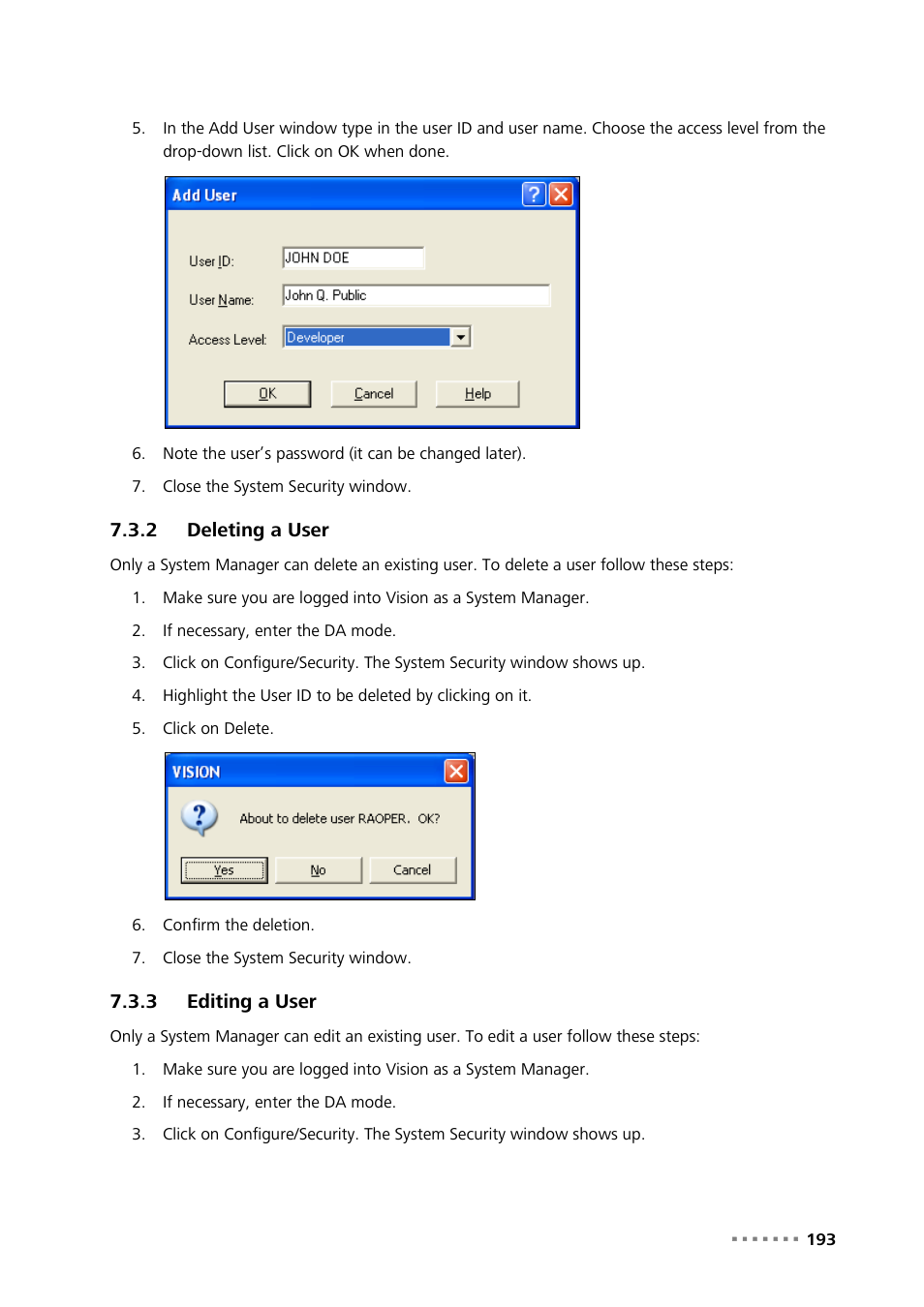 2 deleting a user, 3 editing a user, Deleting a user | Editing a user | Metrohm Vision Manual User Manual | Page 195 / 207