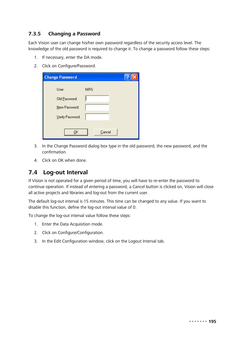 5 changing a password, 4 log-out interval, Changing a password | Log-out interval | Metrohm Vision Manual User Manual | Page 197 / 207