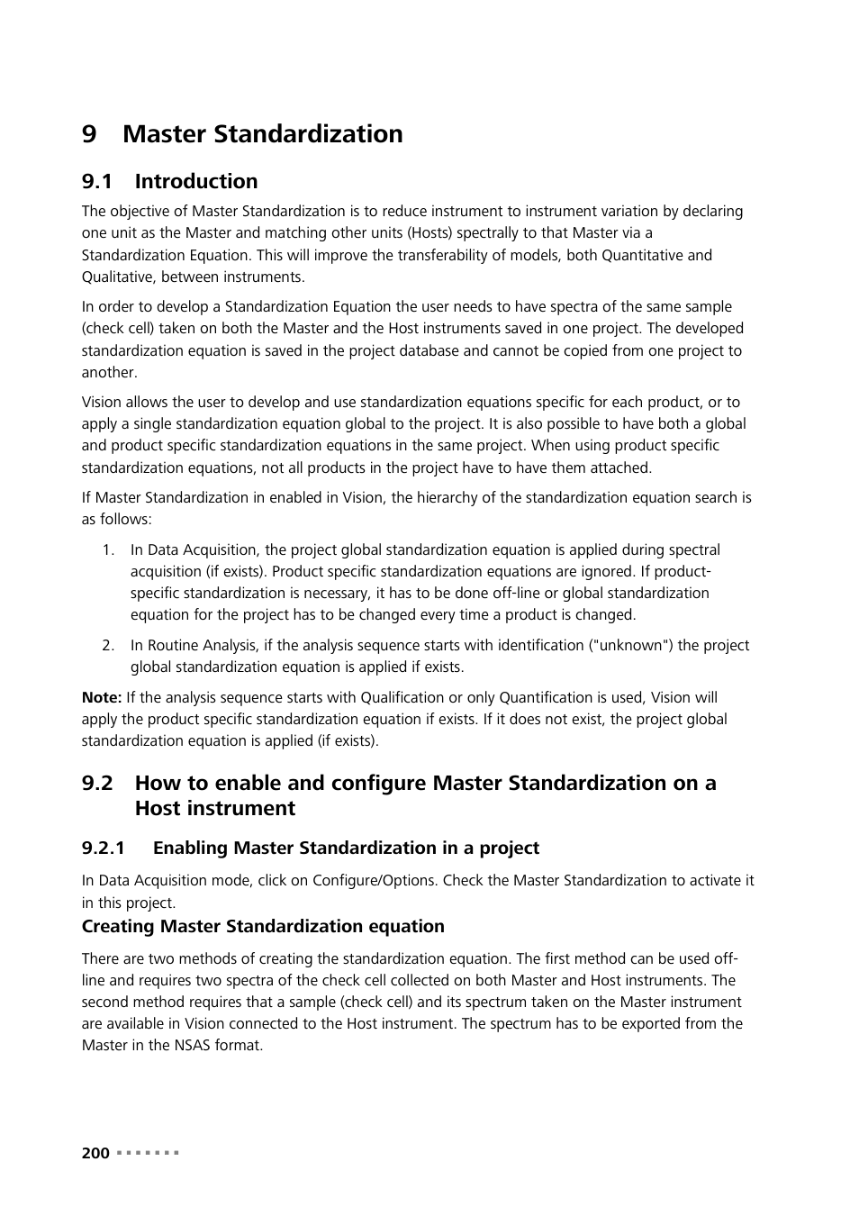 9 master standardization, 1 introduction, 1 enabling master standardization in a project | Master standardization, Introduction, Enabling master standardization in a project, 9master standardization | Metrohm Vision Manual User Manual | Page 202 / 207