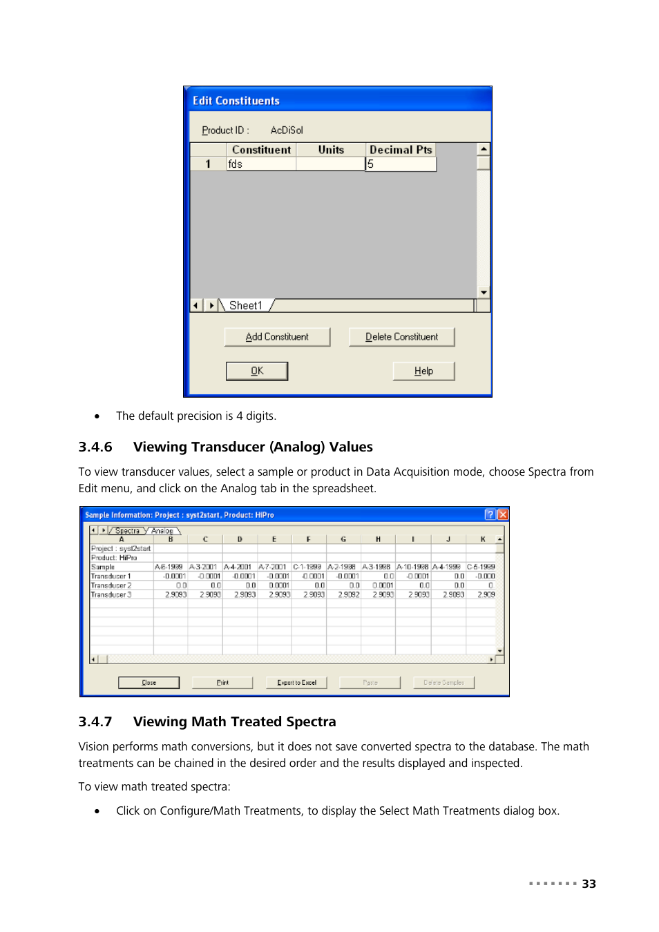6 viewing transducer (analog) values, 7 viewing math treated spectra, Viewing transducer (analog) values | Viewing math treated spectra | Metrohm Vision Manual User Manual | Page 35 / 207