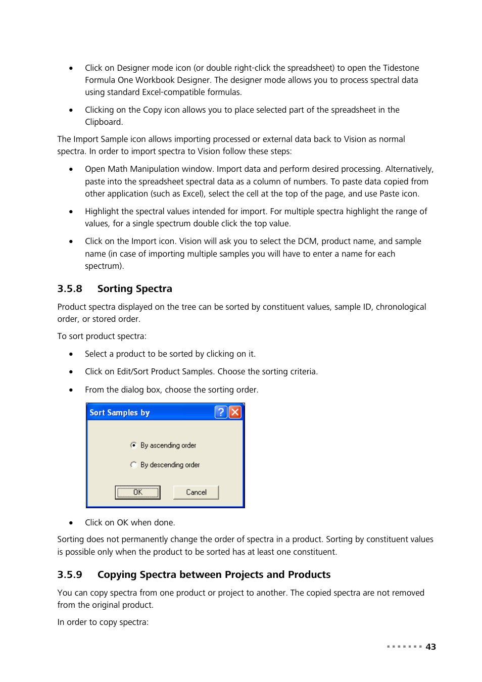 8 sorting spectra, 9 copying spectra between projects and products, Sorting spectra | Copying spectra between projects and products | Metrohm Vision Manual User Manual | Page 45 / 207