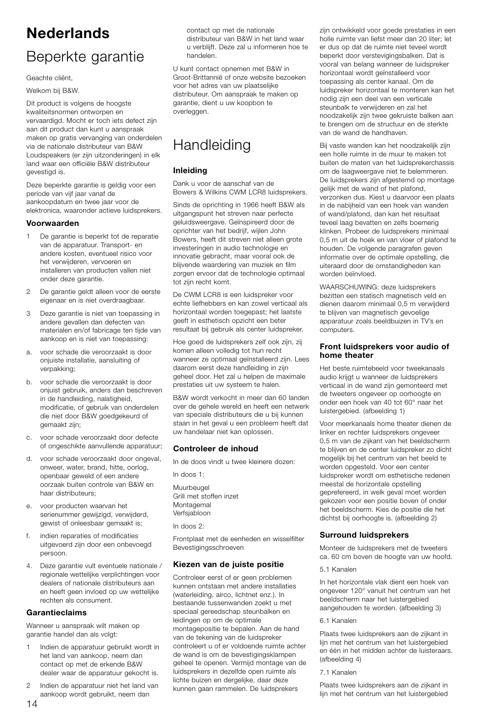 Nederlands beperkte garantie, Handleiding | Bowers & Wilkins CWM-LCR8 User Manual | Page 17 / 35