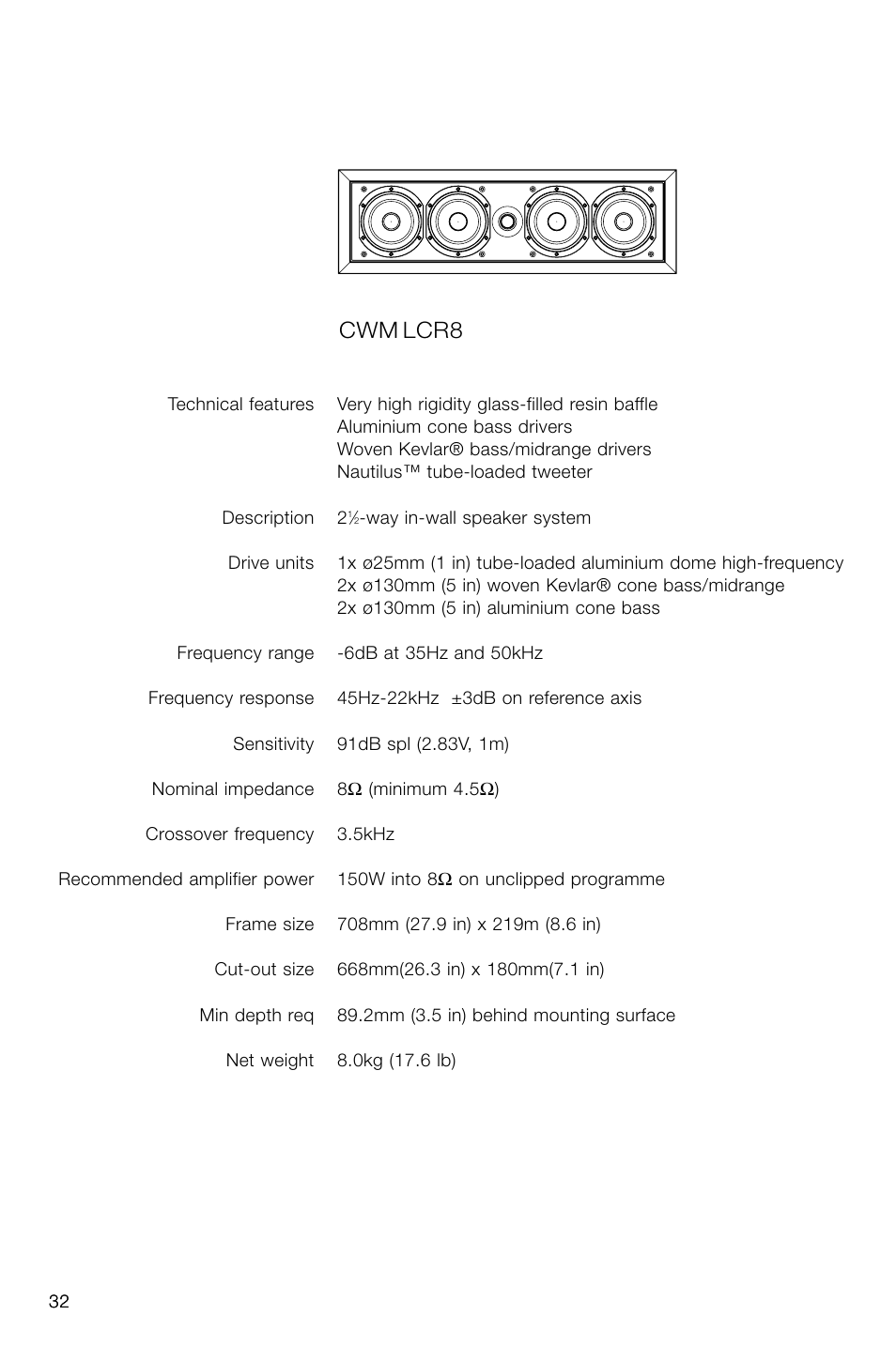 Cwm lcr8 | Bowers & Wilkins CWM-LCR8 User Manual | Page 34 / 35