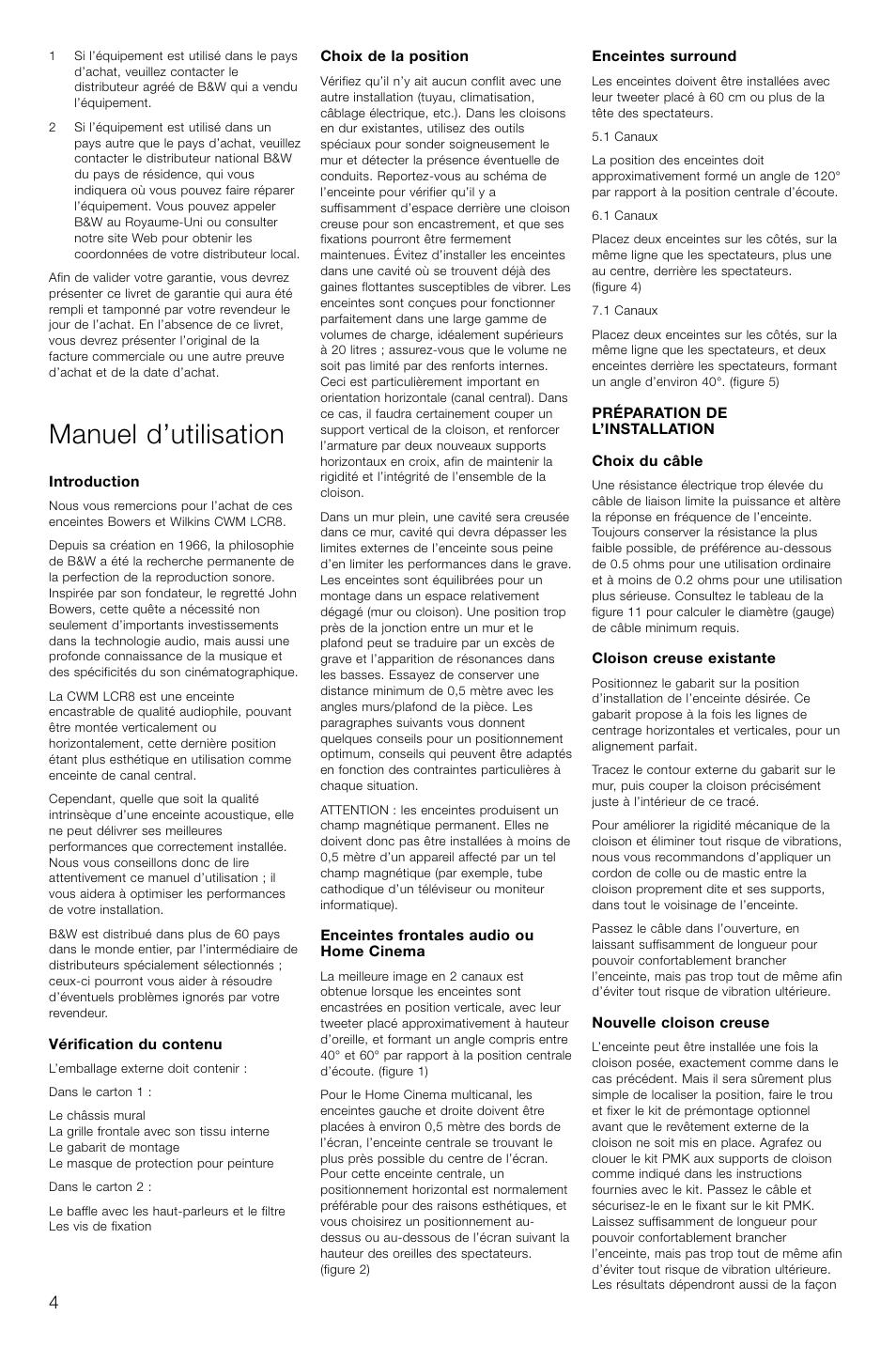 Manuel d’utilisation | Bowers & Wilkins CWM-LCR8 User Manual | Page 7 / 35