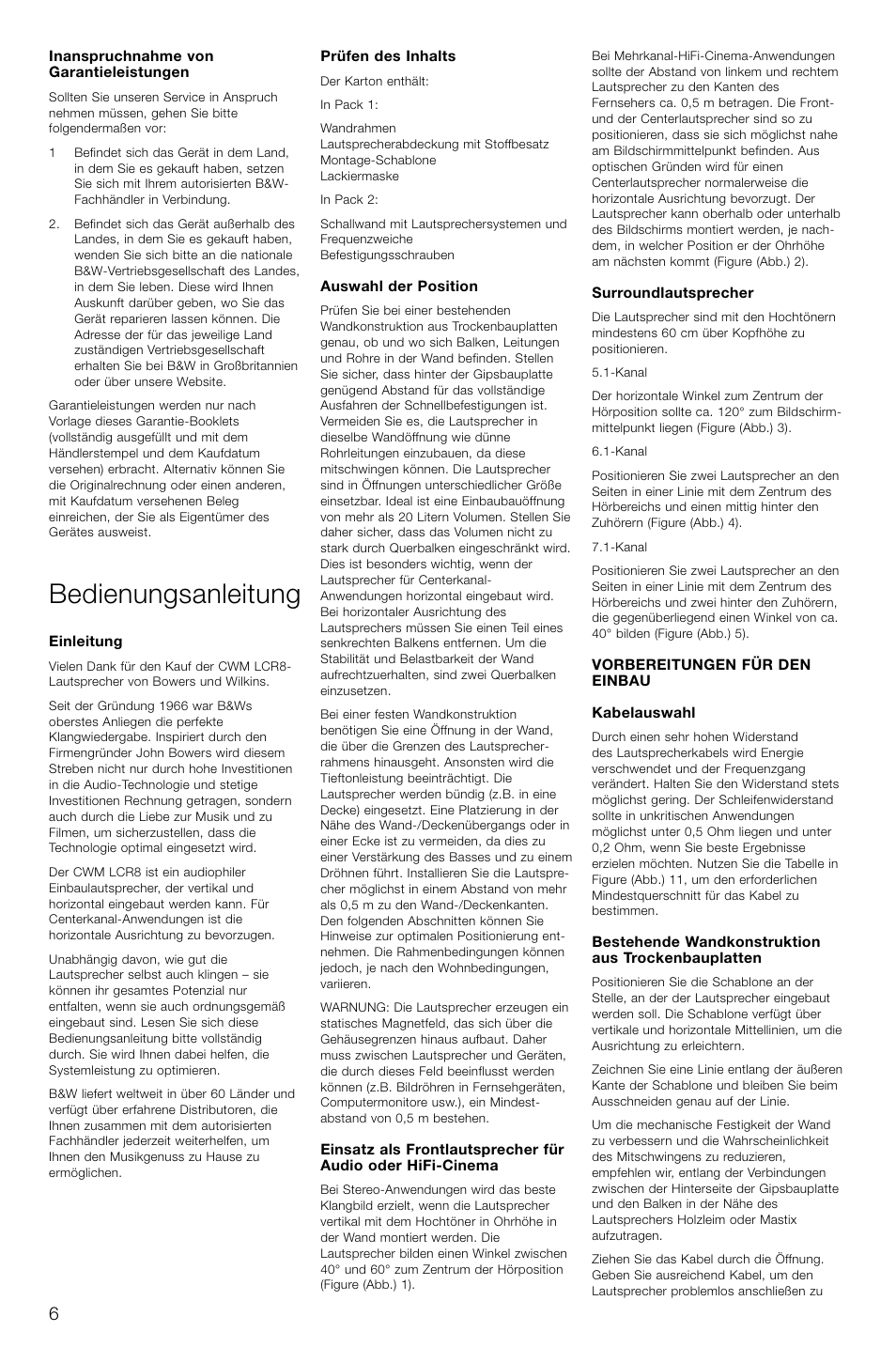 Bedienungsanleitung | Bowers & Wilkins CWM-LCR8 User Manual | Page 9 / 35