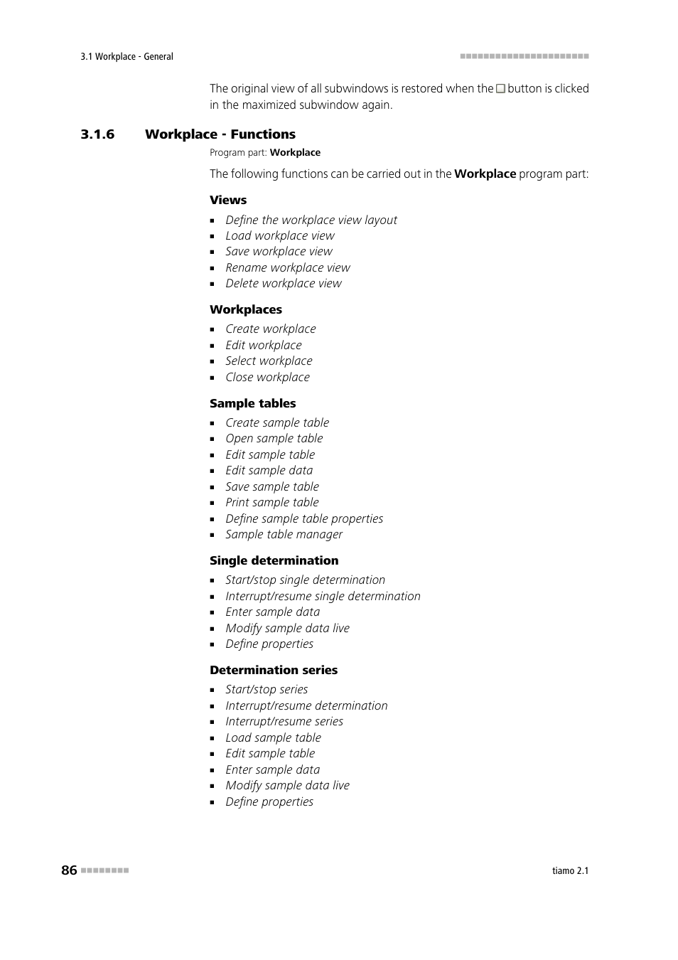 6 workplace - functions, Workplace - functions | Metrohm tiamo 2.1 Manual User Manual | Page 100 / 1532