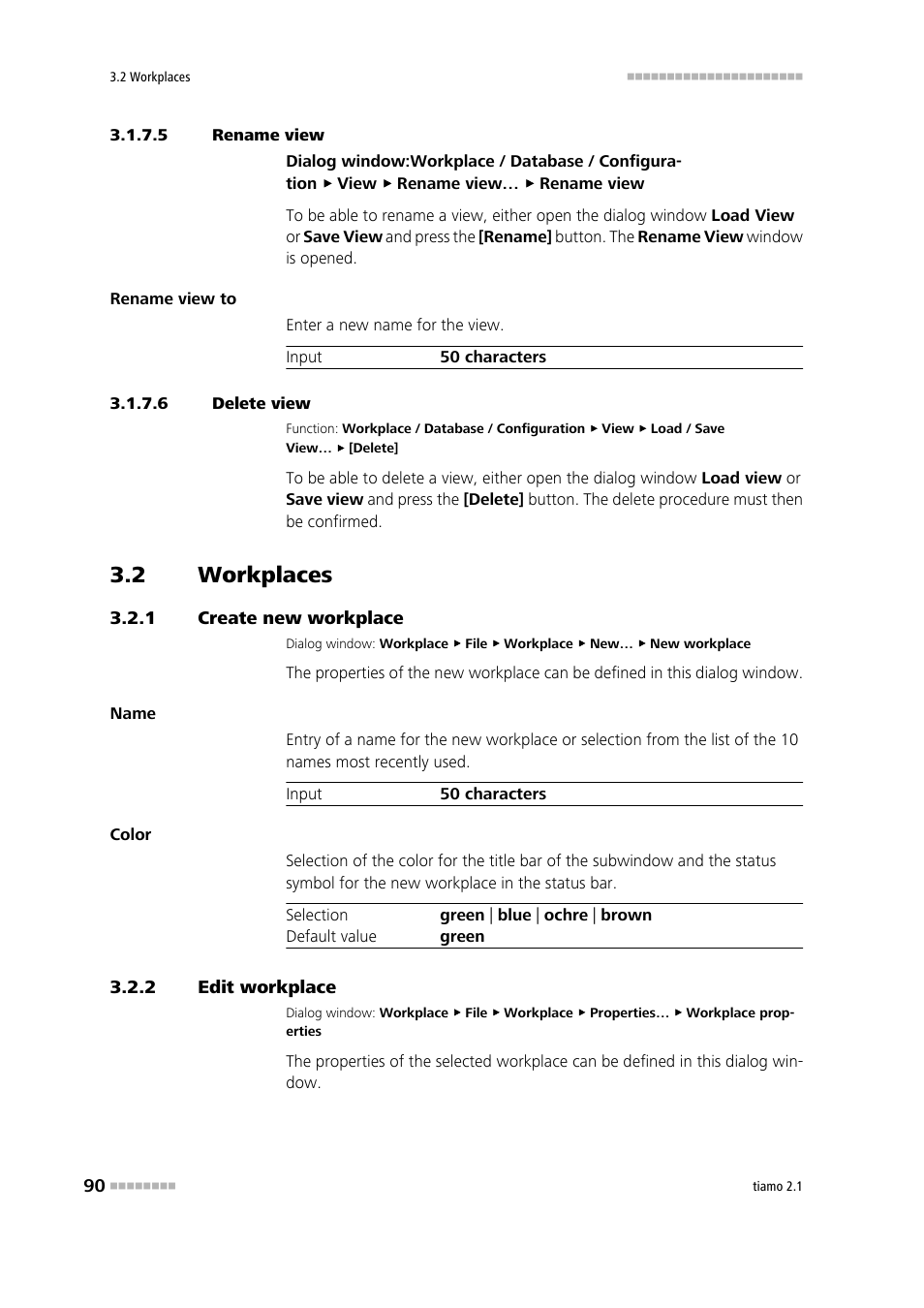 5 rename view, 6 delete view, 2 workplaces | 1 create new workplace, 2 edit workplace, Workplaces, Create new workplace, Edit workplace, Rename workplace view, Delete workplace view | Metrohm tiamo 2.1 Manual User Manual | Page 104 / 1532