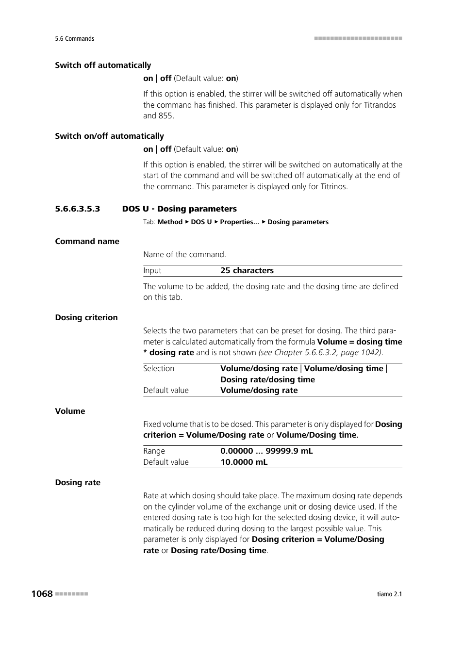 3 dos u - dosing parameters, Dosing parameters | Metrohm tiamo 2.1 Manual User Manual | Page 1082 / 1532