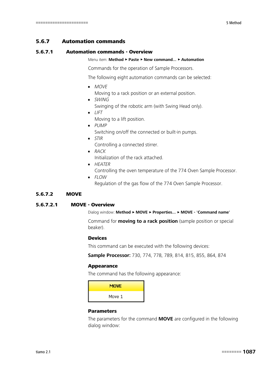 7 automation commands, 1 automation commands - overview, 2 move | 1 move - overview, Automation commands 7, Move | Metrohm tiamo 2.1 Manual User Manual | Page 1101 / 1532