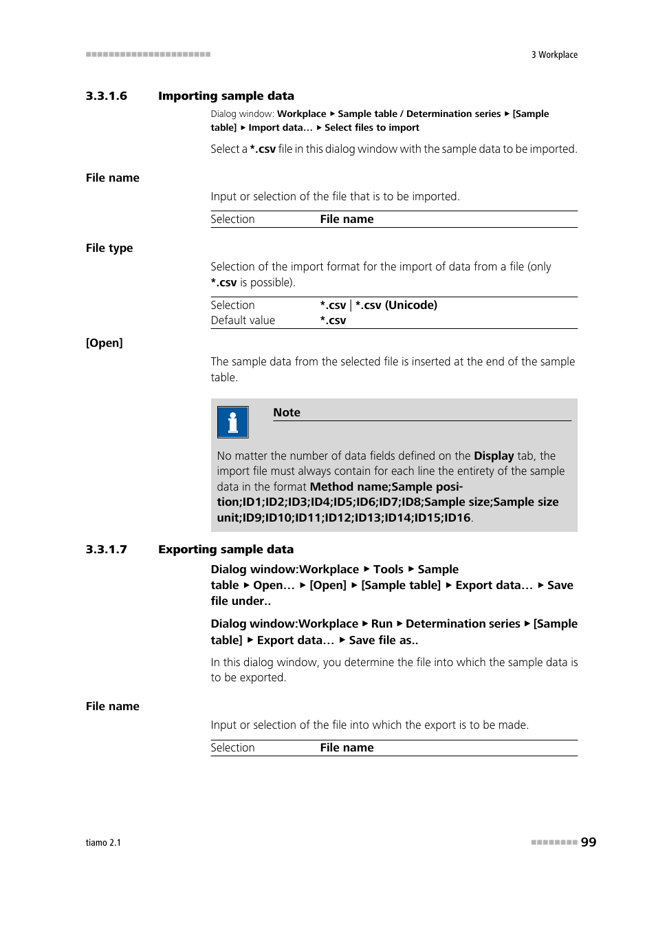 6 importing sample data, 7 exporting sample data | Metrohm tiamo 2.1 Manual User Manual | Page 113 / 1532