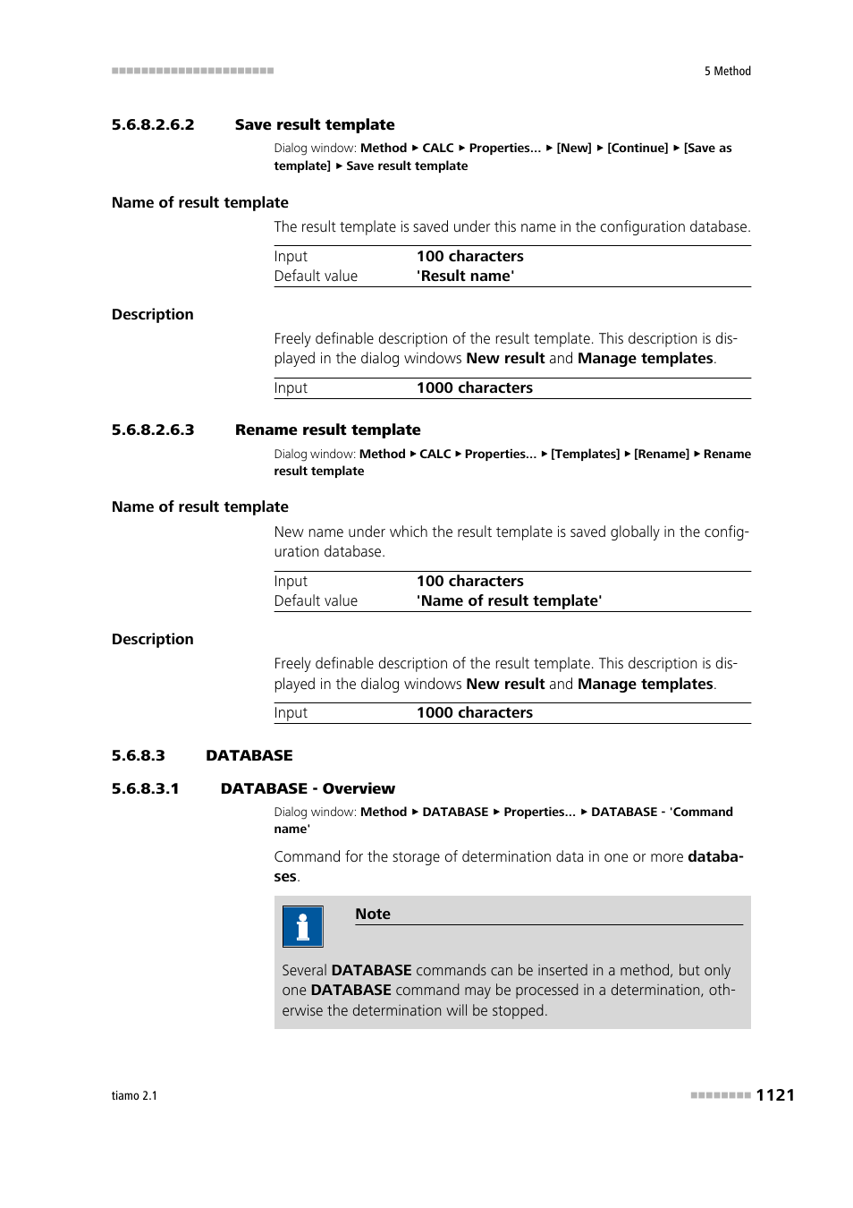 2 save result template, 3 rename result template, 3 database | 1 database - overview, Database, Database - overview | Metrohm tiamo 2.1 Manual User Manual | Page 1135 / 1532