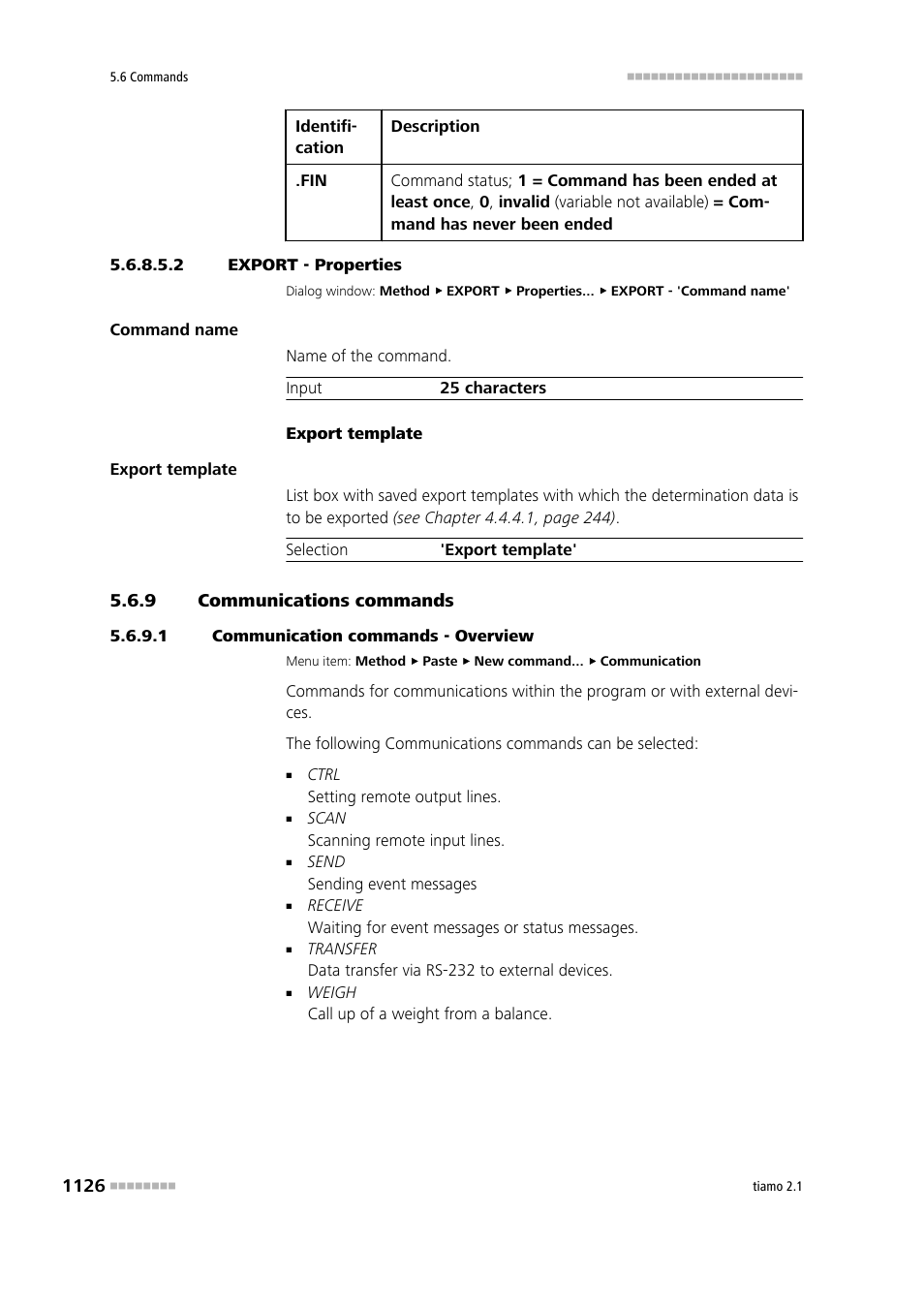 2 export - properties, 9 communications commands, 1 communication commands - overview | Communications commands 6 | Metrohm tiamo 2.1 Manual User Manual | Page 1140 / 1532