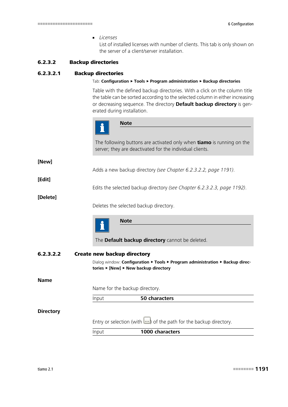 2 backup directories, 1 backup directories, 2 create new backup directory | Backup directories | Metrohm tiamo 2.1 Manual User Manual | Page 1205 / 1532