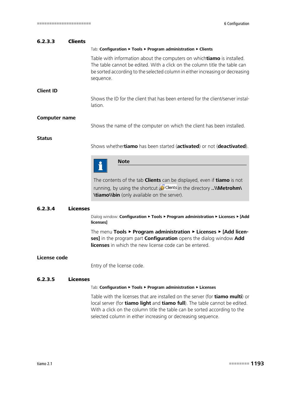 3 clients, 4 licenses, 5 licenses | Clients, Licenses | Metrohm tiamo 2.1 Manual User Manual | Page 1207 / 1532