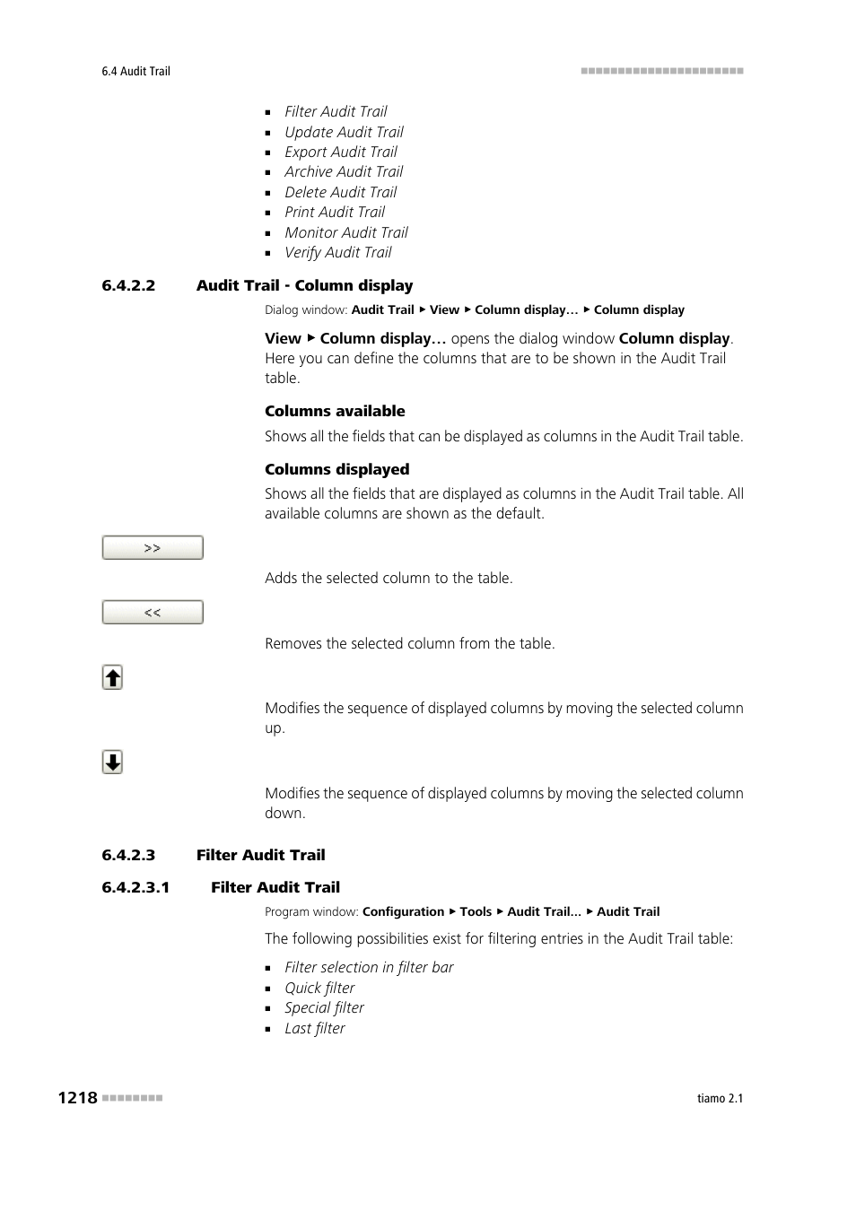 2 audit trail - column display, 3 filter audit trail, 1 filter audit trail | Filter audit trail | Metrohm tiamo 2.1 Manual User Manual | Page 1232 / 1532