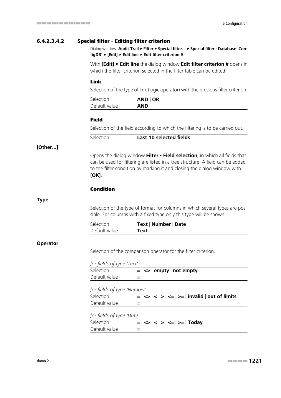 2 special filter - editing filter criterion, Edit filter criterion | Metrohm tiamo 2.1 Manual User Manual | Page 1235 / 1532