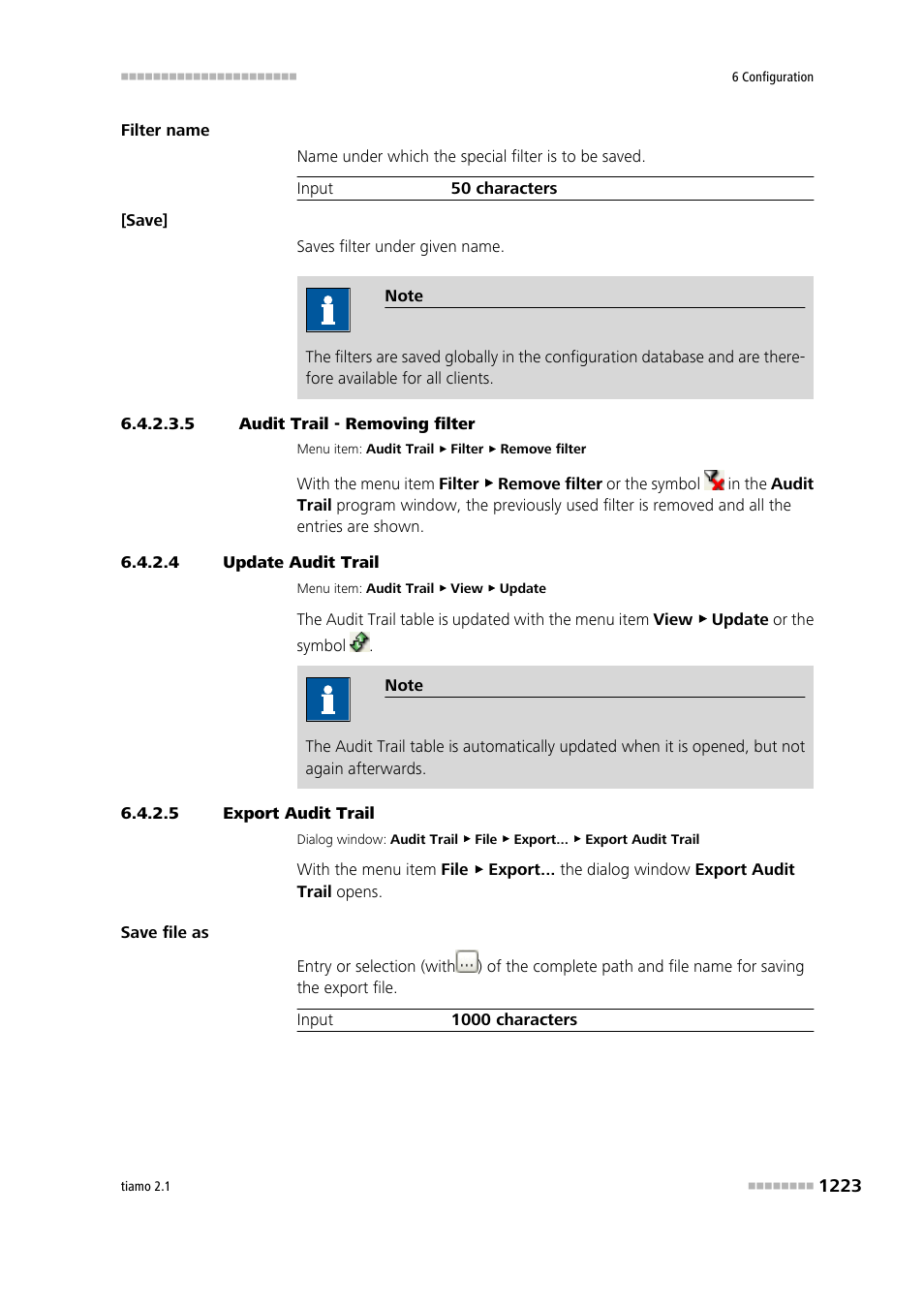 5 audit trail - removing filter, 4 update audit trail, 5 export audit trail | Update audit trail, Export audit trail | Metrohm tiamo 2.1 Manual User Manual | Page 1237 / 1532