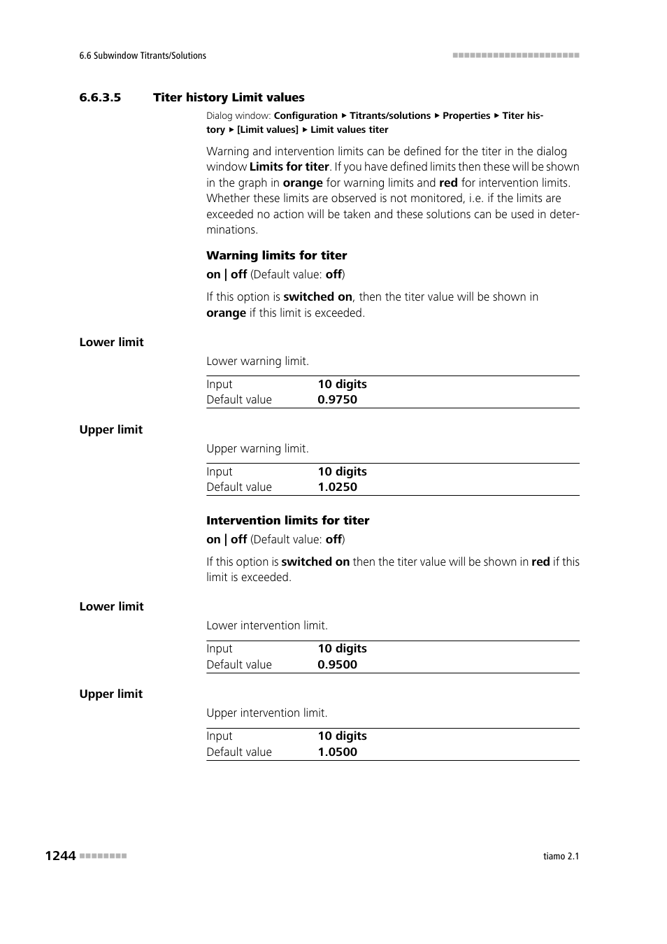 5 titer history limit values | Metrohm tiamo 2.1 Manual User Manual | Page 1258 / 1532