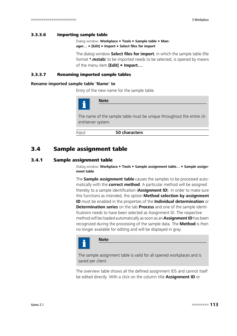 6 importing sample table, 7 renaming imported sample tables, 4 sample assignment table | 1 sample assignment table, Sample assignment table, Edit sample assignment table | Metrohm tiamo 2.1 Manual User Manual | Page 127 / 1532