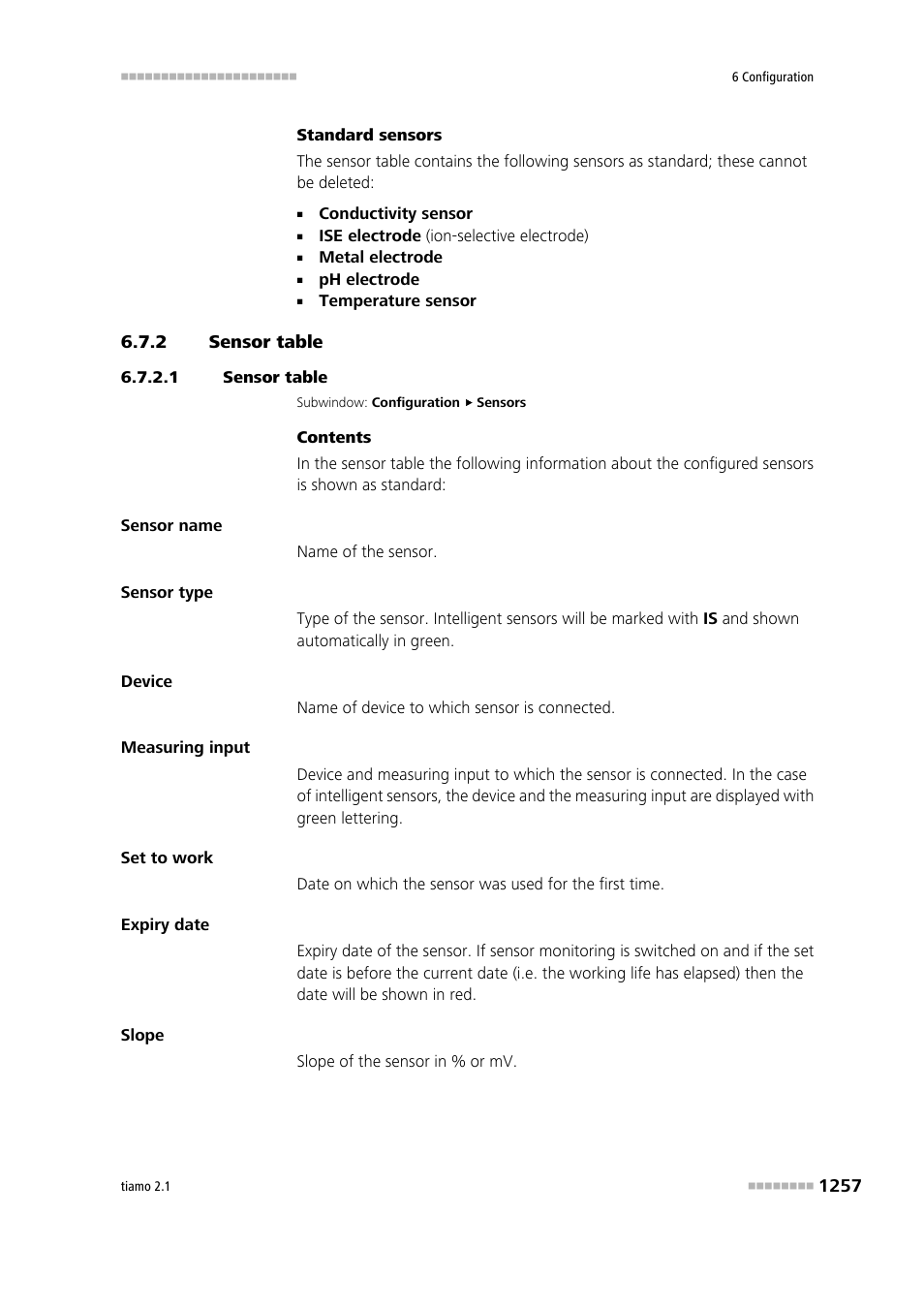 2 sensor table, 1 sensor table, Sensor table 7 | Metrohm tiamo 2.1 Manual User Manual | Page 1271 / 1532