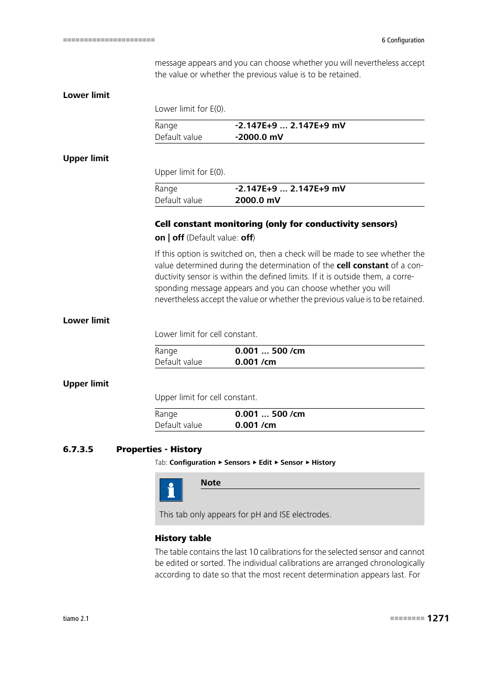 5 properties - history, History | Metrohm tiamo 2.1 Manual User Manual | Page 1285 / 1532