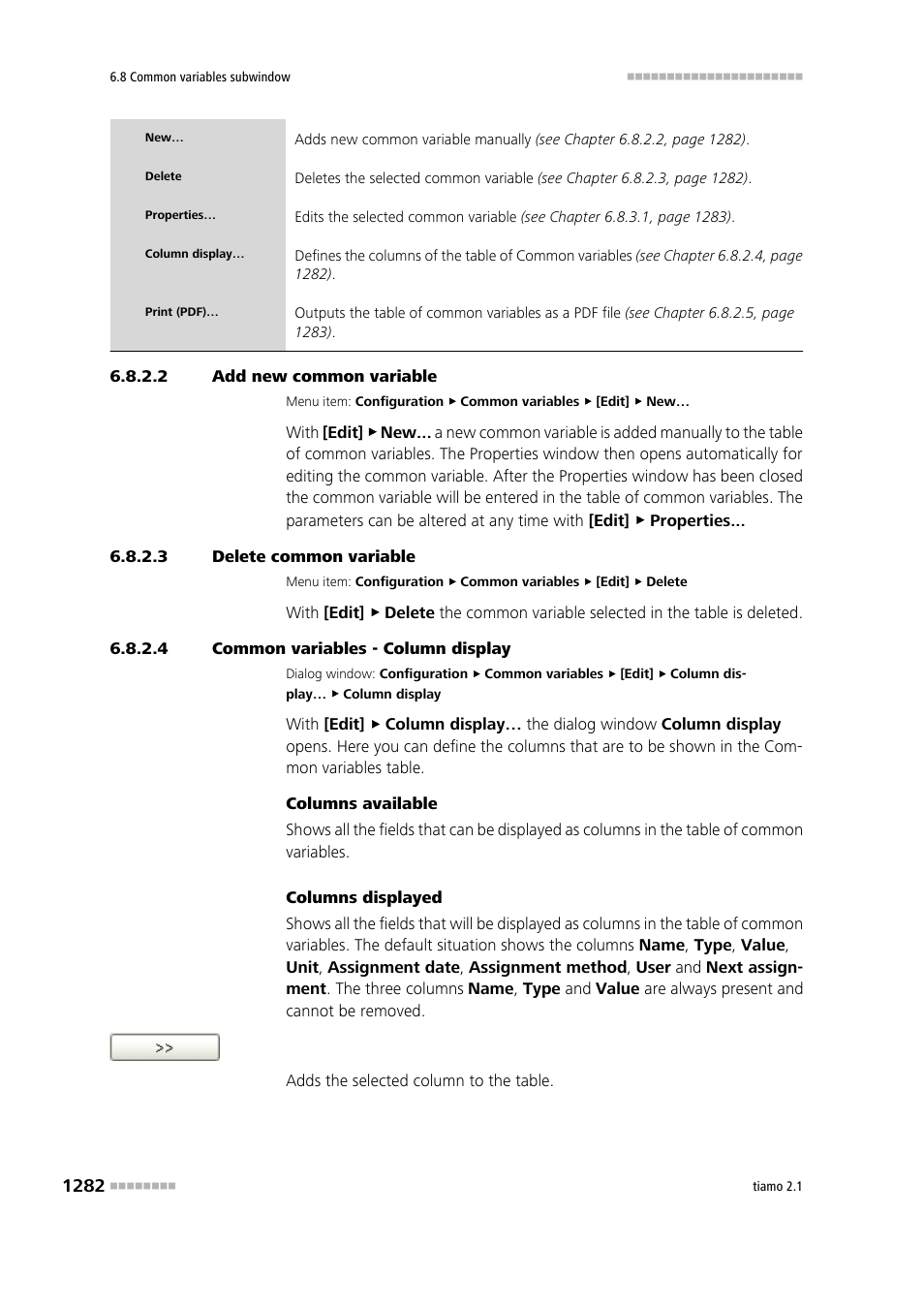 2 add new common variable, 3 delete common variable, 4 common variables - column display | Metrohm tiamo 2.1 Manual User Manual | Page 1296 / 1532