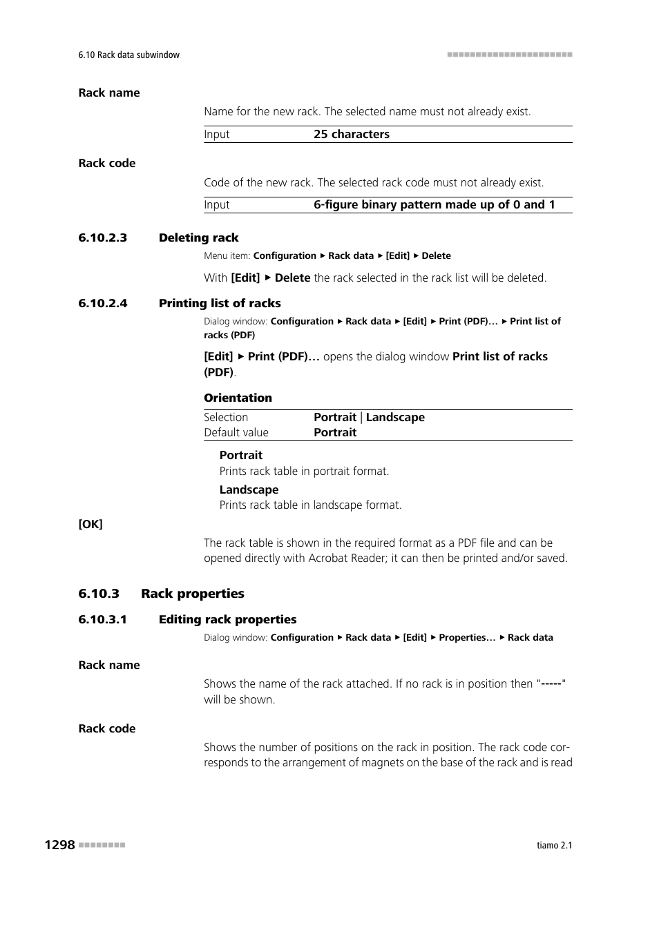 3 deleting rack, 4 printing list of racks, 3 rack properties | 1 editing rack properties, Rack properties 8 | Metrohm tiamo 2.1 Manual User Manual | Page 1312 / 1532