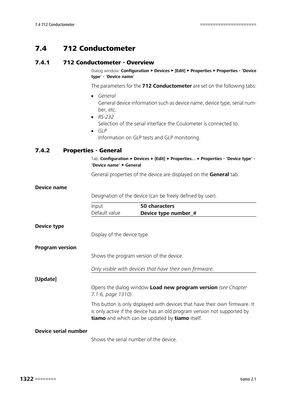 4 712 conductometer, 1 712 conductometer - overview, 2 properties - general | 712 conductometer 2, 712 conductometer - overview 2, 712 conductometer | Metrohm tiamo 2.1 Manual User Manual | Page 1336 / 1532