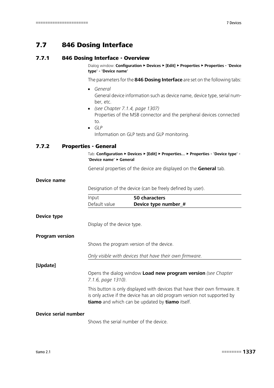 7 846 dosing interface, 1 846 dosing interface - overview, 2 properties - general | 846 dosing interface 7, 846 dosing interface - overview 7, 846 dosing interface | Metrohm tiamo 2.1 Manual User Manual | Page 1351 / 1532