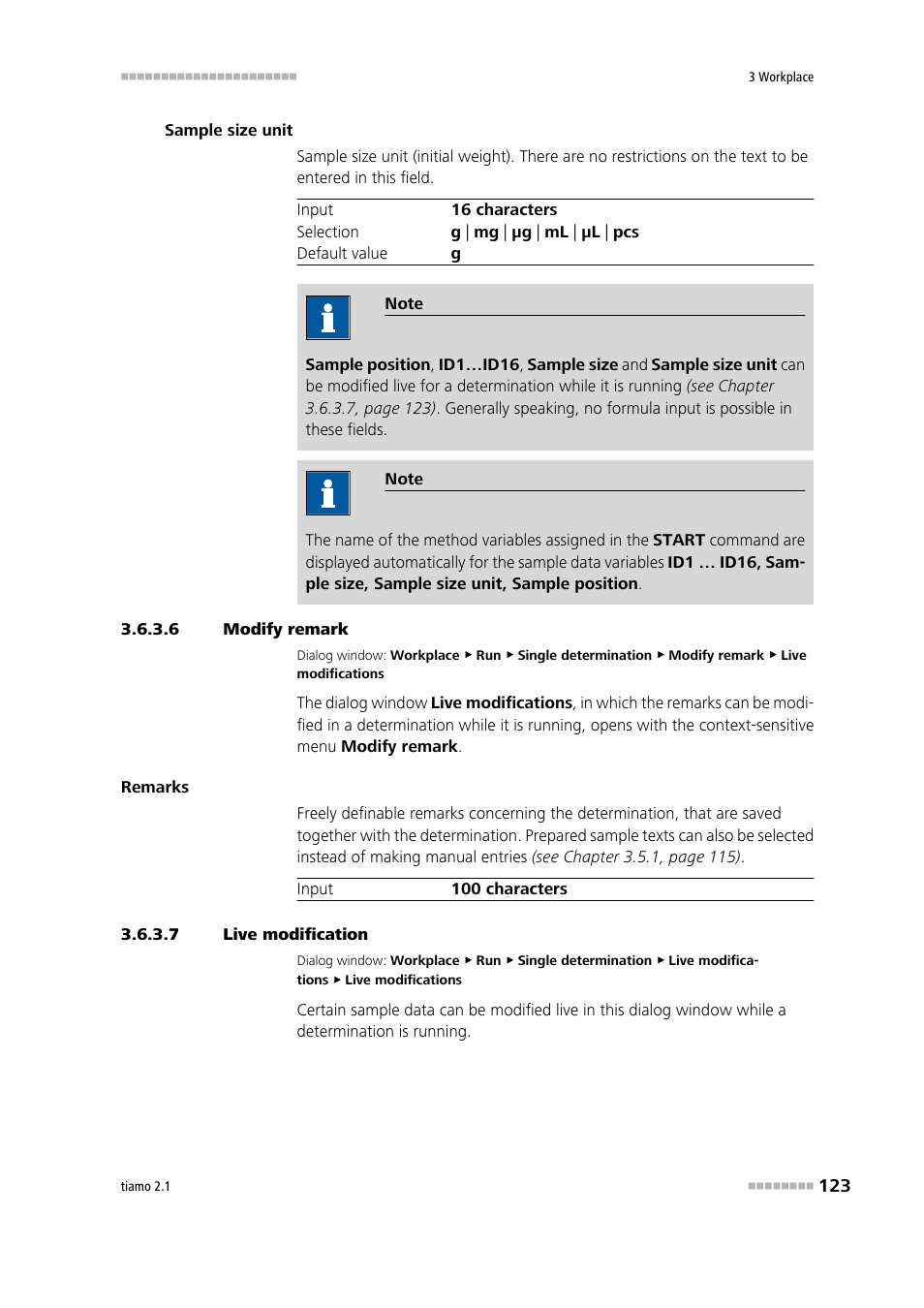 6 modify remark, 7 live modification, Modify sample data live | Metrohm tiamo 2.1 Manual User Manual | Page 137 / 1532