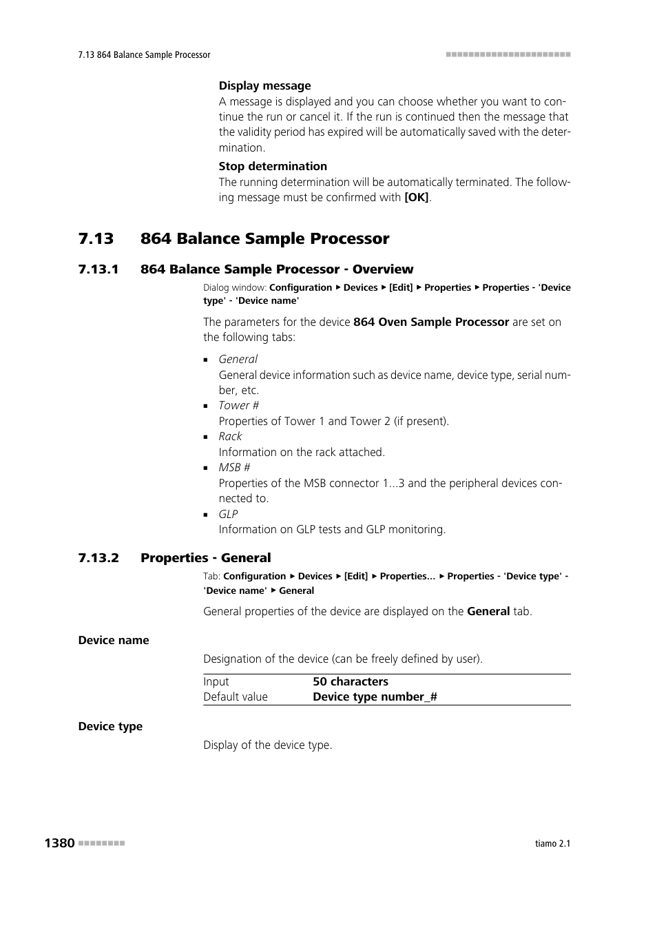 13 864 balance sample processor, 1 864 balance sample processor - overview, 2 properties - general | 13 864 balance sample processor 0 7.13.1, 864 balance sample processor - overview 0, 864 balance sample processor | Metrohm tiamo 2.1 Manual User Manual | Page 1394 / 1532