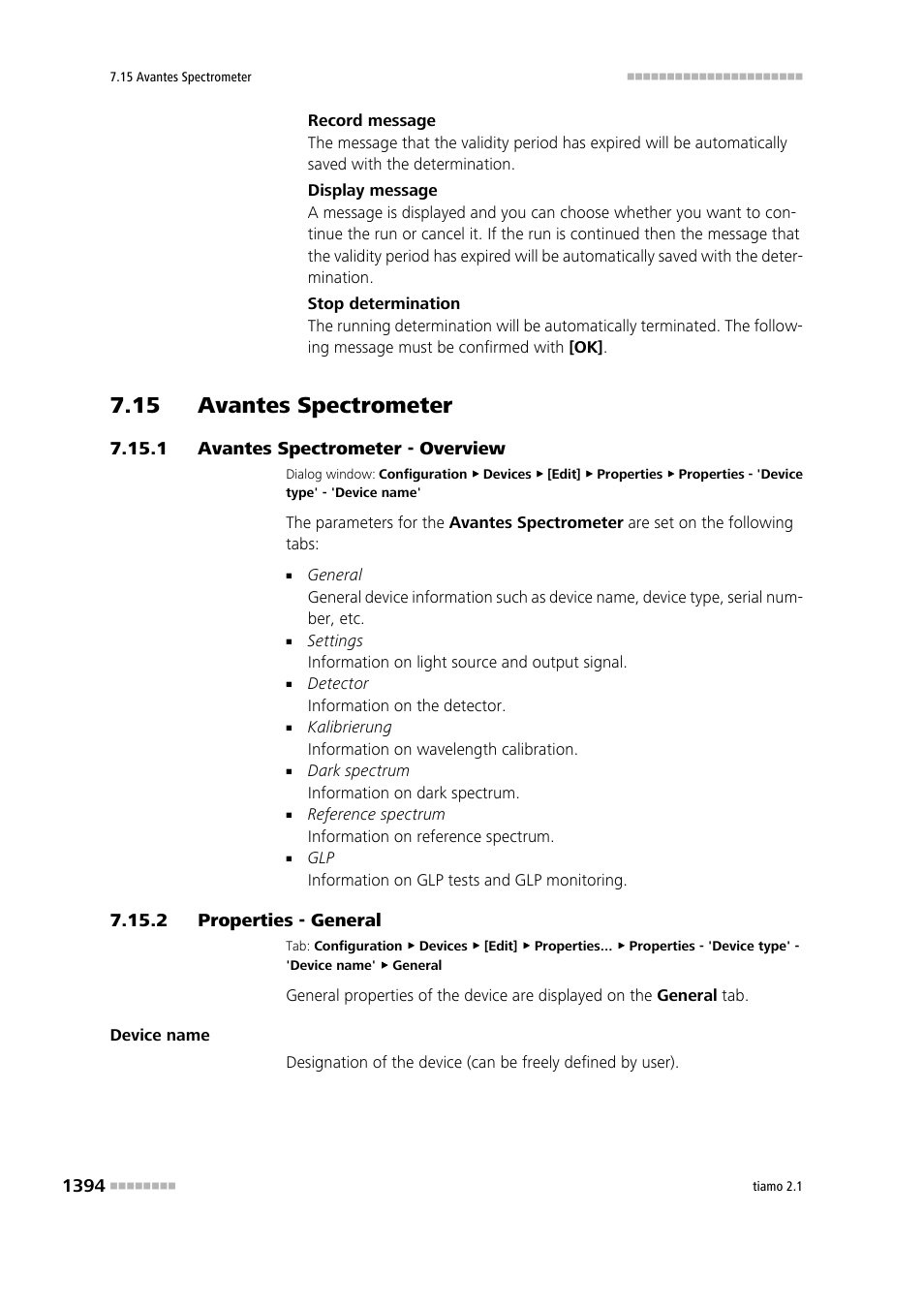 15 avantes spectrometer, 1 avantes spectrometer - overview, 2 properties - general | 15 avantes spectrometer 4 7.15.1, Avantes spectrometer - overview 4, Avantes spectrometer | Metrohm tiamo 2.1 Manual User Manual | Page 1408 / 1532