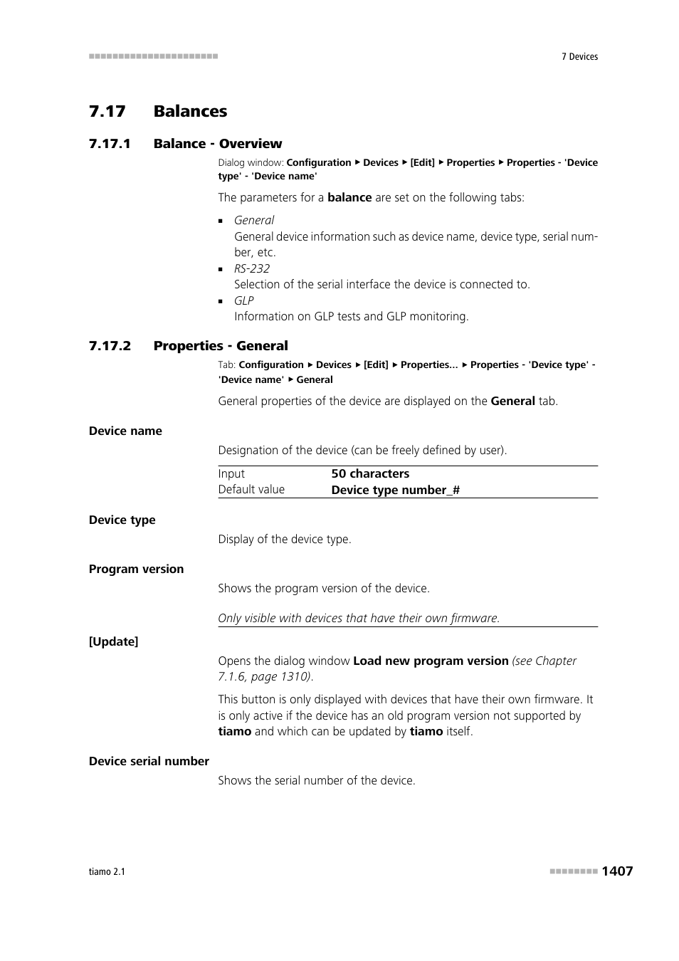 17 balances, 1 balance - overview, 2 properties - general | 17 balances 7 7.17.1, Balance - overview 7, Balance | Metrohm tiamo 2.1 Manual User Manual | Page 1421 / 1532