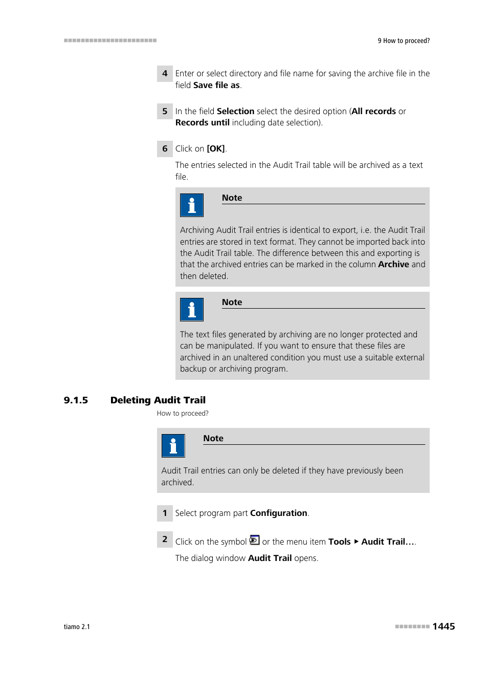 5 deleting audit trail, Deleting audit trail 5 | Metrohm tiamo 2.1 Manual User Manual | Page 1459 / 1532