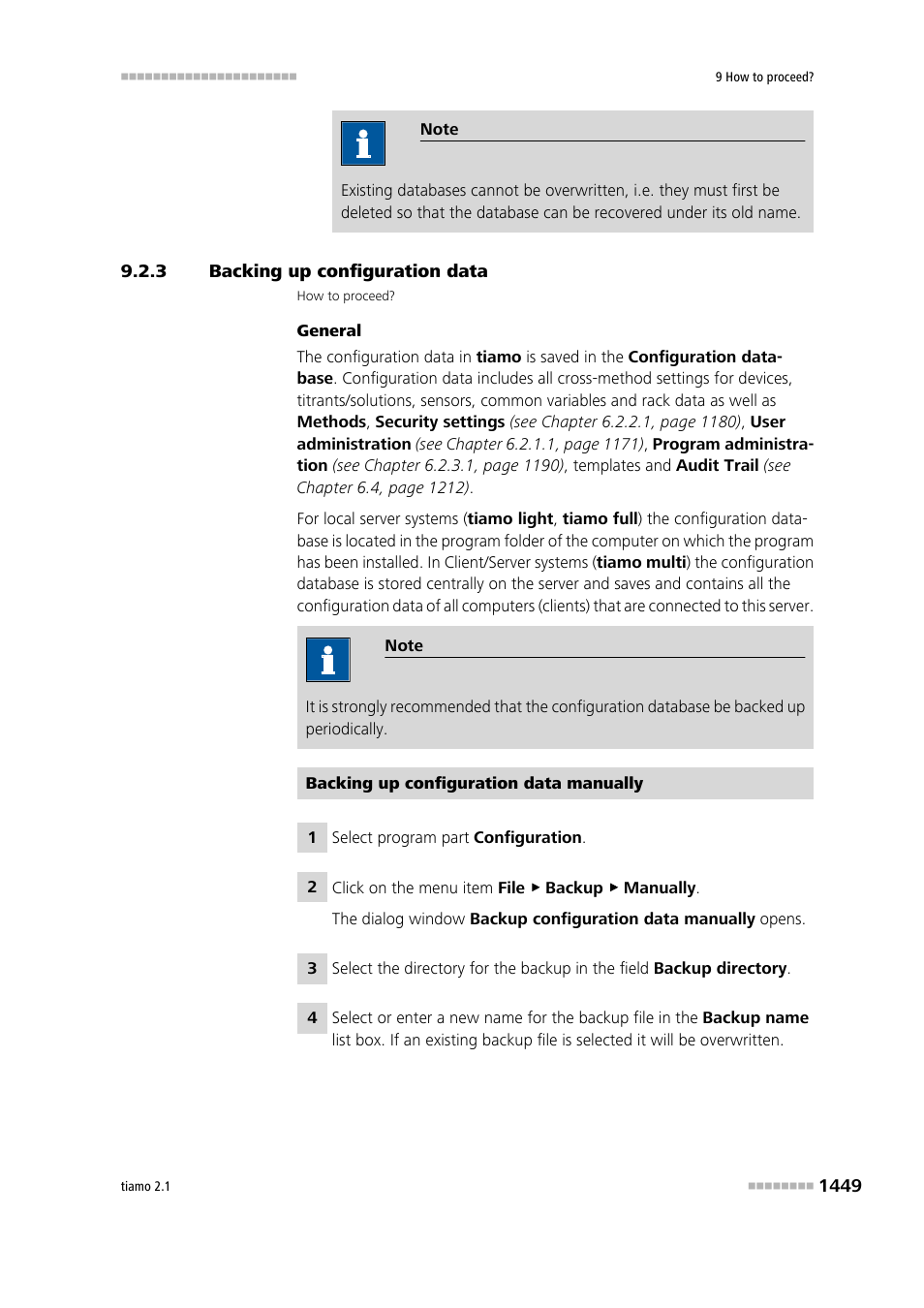 3 backing up configuration data, Backing up configuration data 9 | Metrohm tiamo 2.1 Manual User Manual | Page 1463 / 1532