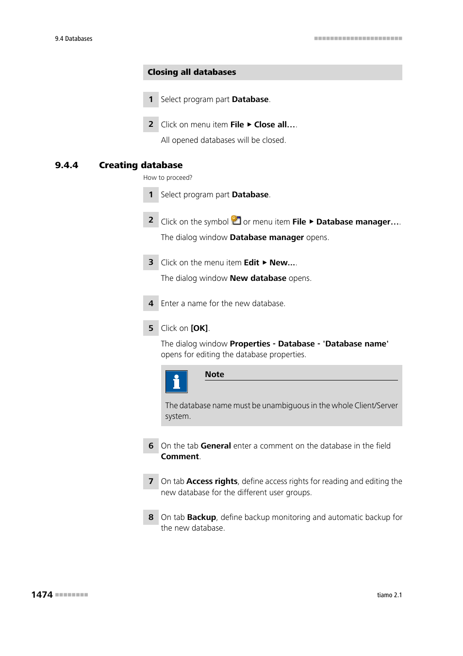 4 creating database, Creating database 4 | Metrohm tiamo 2.1 Manual User Manual | Page 1488 / 1532