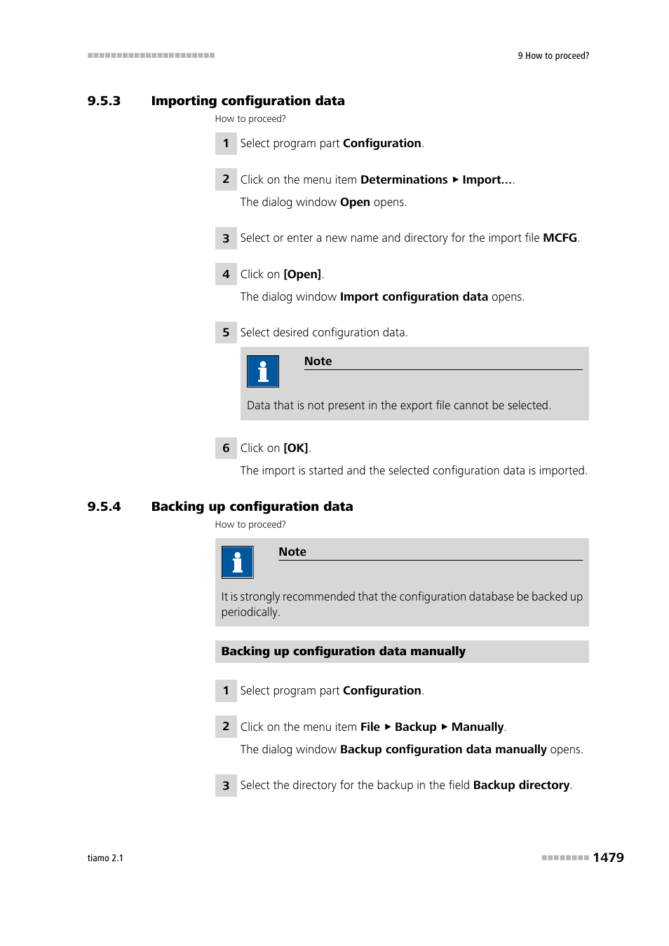 3 importing configuration data, 4 backing up configuration data, Importing configuration data 9 | Backing up configuration data 9 | Metrohm tiamo 2.1 Manual User Manual | Page 1493 / 1532