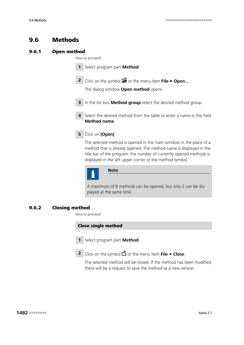 6 methods, 1 open method, 2 closing method | Methods 2, Open method 2, Closing method 2 | Metrohm tiamo 2.1 Manual User Manual | Page 1496 / 1532