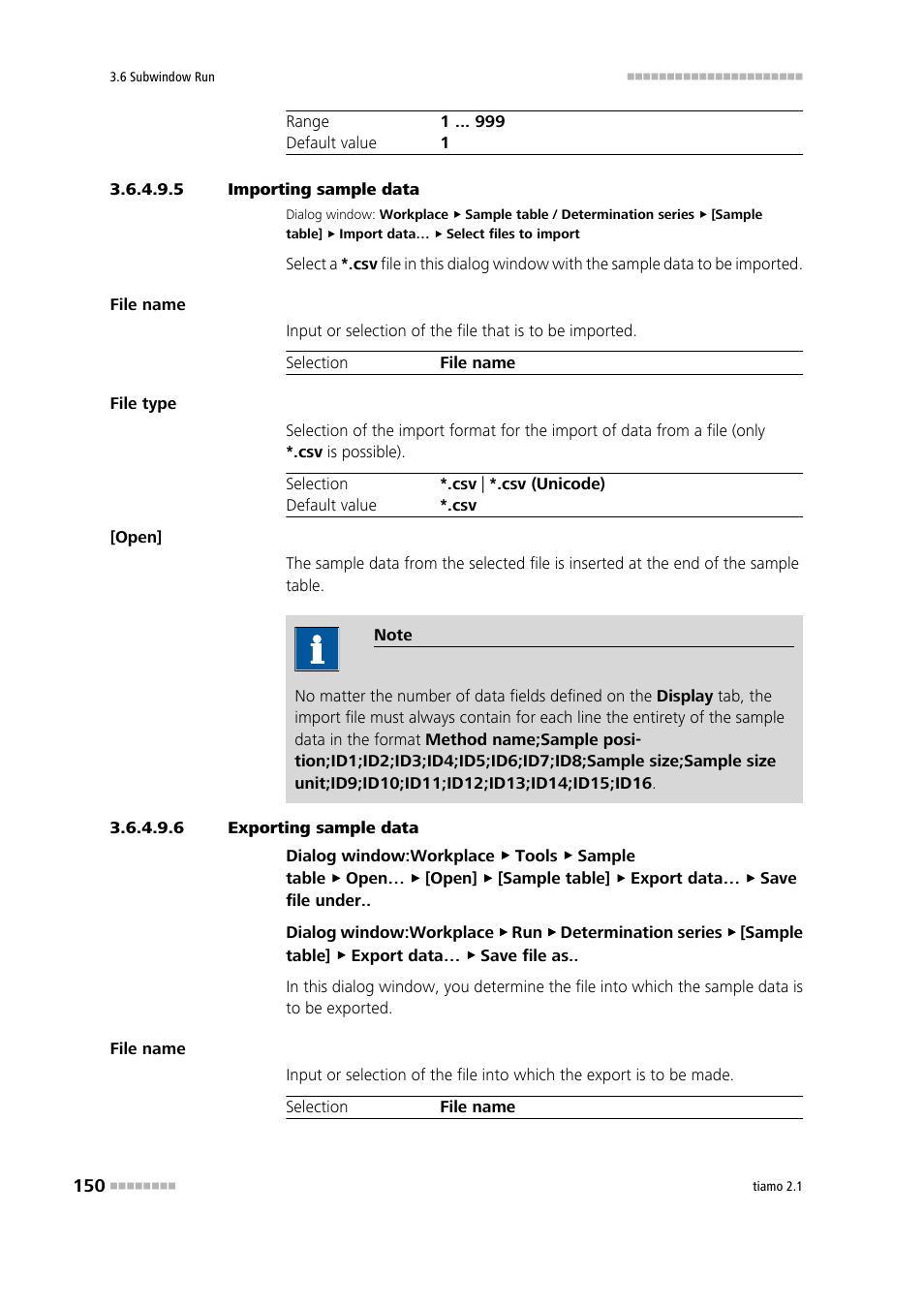 5 importing sample data, 6 exporting sample data | Metrohm tiamo 2.1 Manual User Manual | Page 164 / 1532