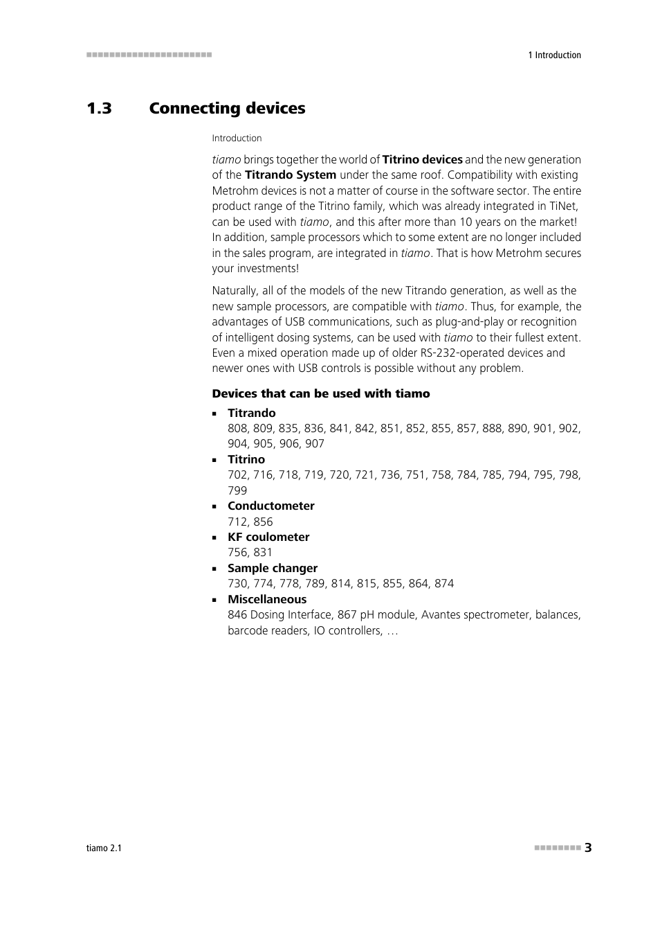 3 connecting devices, Connecting devices | Metrohm tiamo 2.1 Manual User Manual | Page 17 / 1532