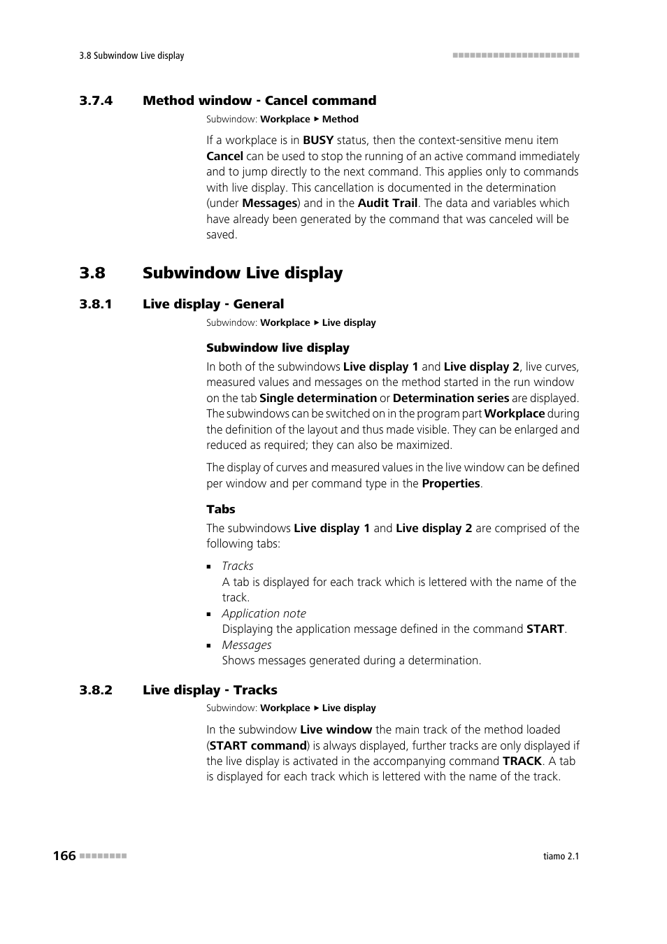 4 method window - cancel command, 8 subwindow live display, 1 live display - general | 2 live display - tracks, Method window - cancel command, Subwindow live display, Live display - general, Live display - tracks, Live display 1, Live display 2 | Metrohm tiamo 2.1 Manual User Manual | Page 180 / 1532