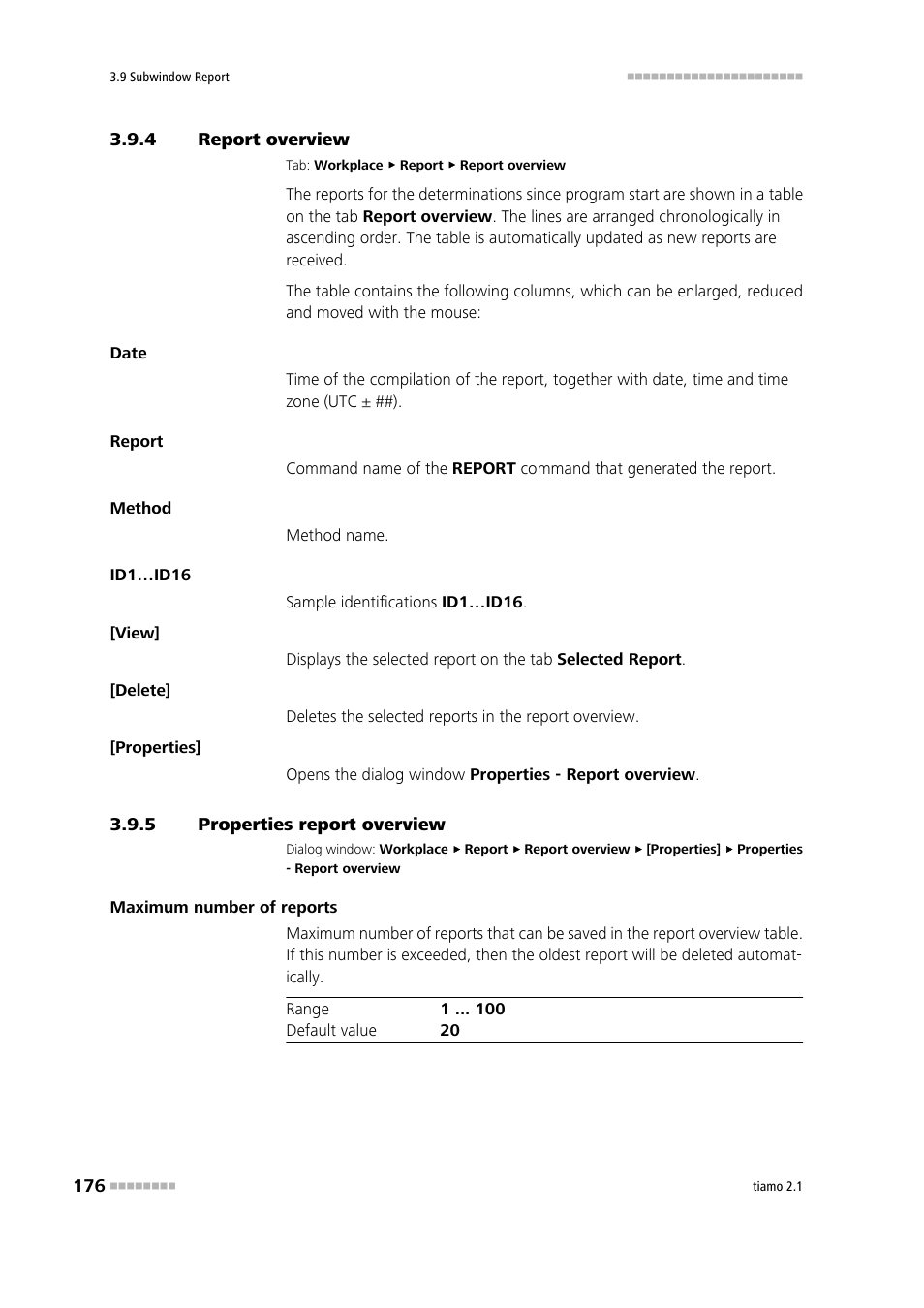 4 report overview, 5 properties report overview, Report overview | Properties report overview, Select a report | Metrohm tiamo 2.1 Manual User Manual | Page 190 / 1532