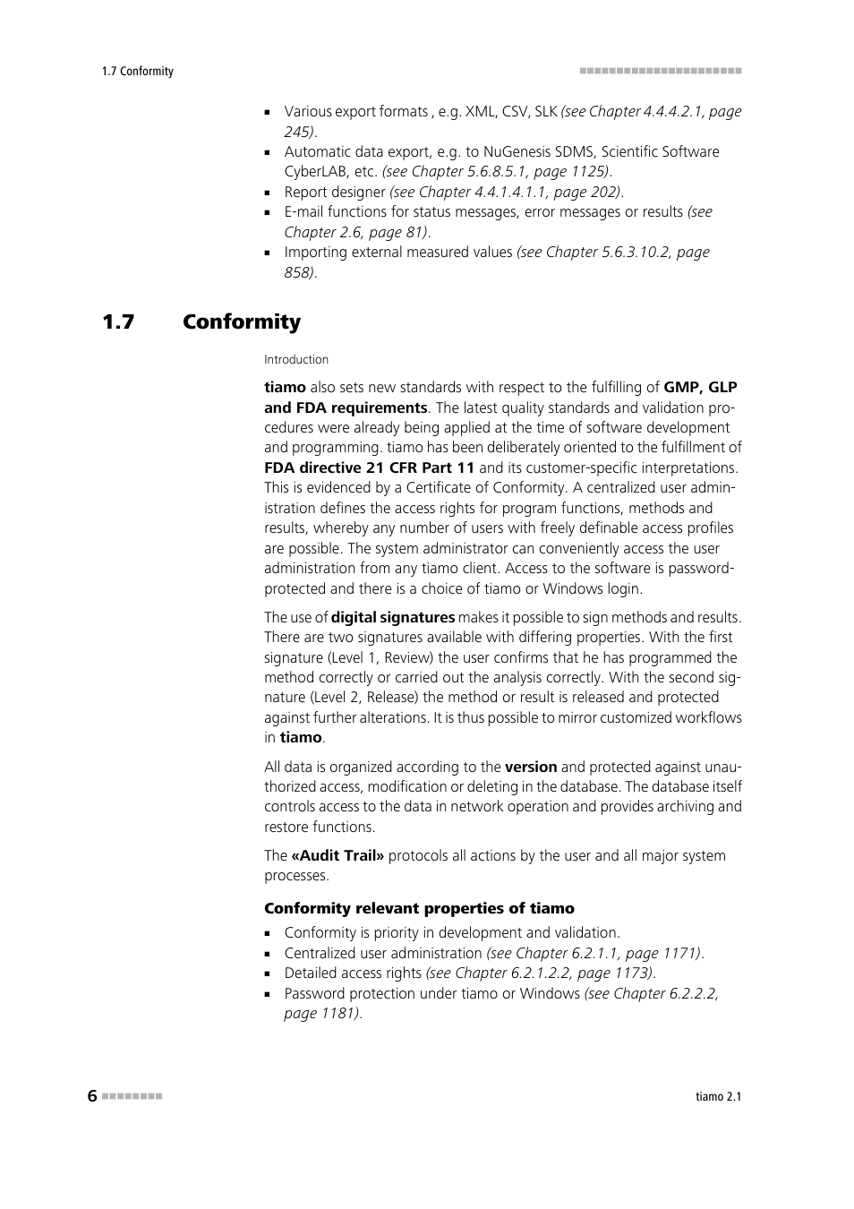 7 conformity, Conformity, Fda-compatibility in acc. with 21 cfr part 11 | Metrohm tiamo 2.1 Manual User Manual | Page 20 / 1532