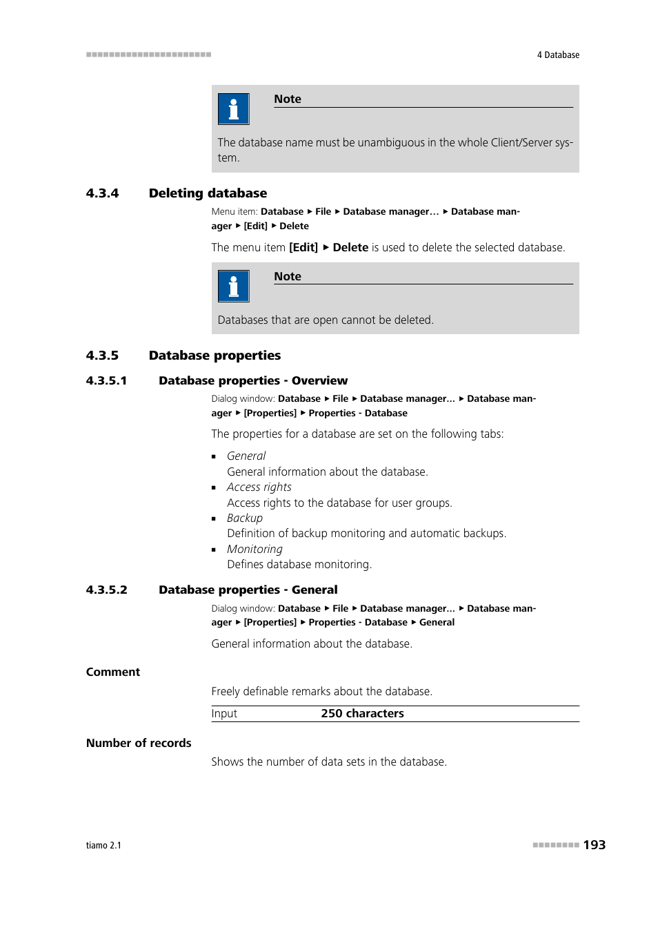 4 deleting database, 5 database properties, 1 database properties - overview | 2 database properties - general, Deleting database, Database properties, Edit database properties, Delete database | Metrohm tiamo 2.1 Manual User Manual | Page 207 / 1532